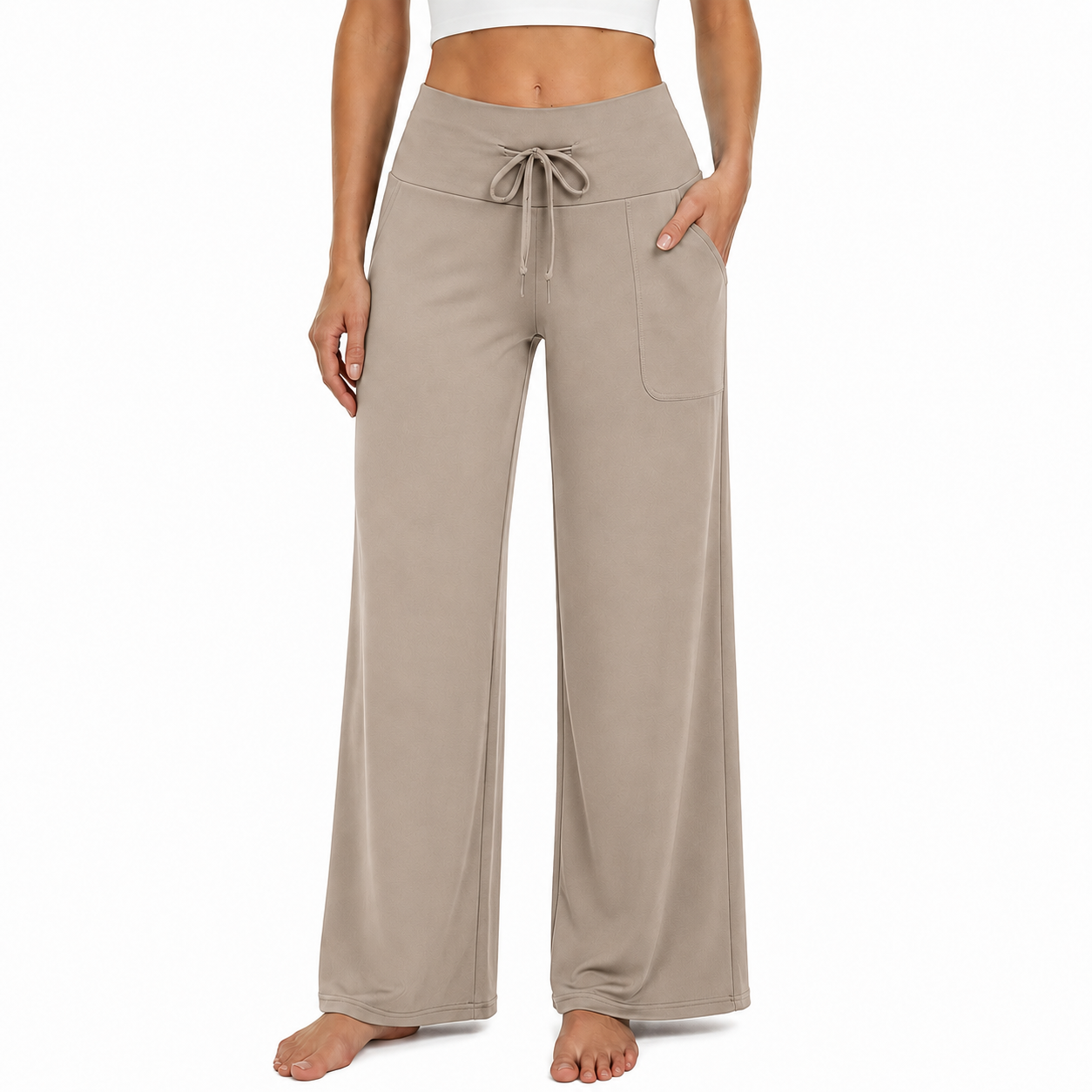 Taupe Beige women wide leg lounge pants front view