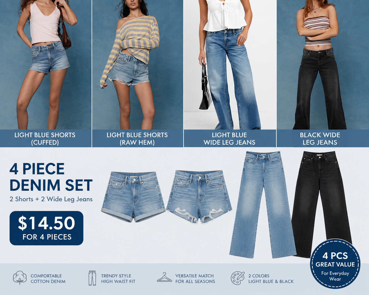 Women's Denim 4-Piece Set