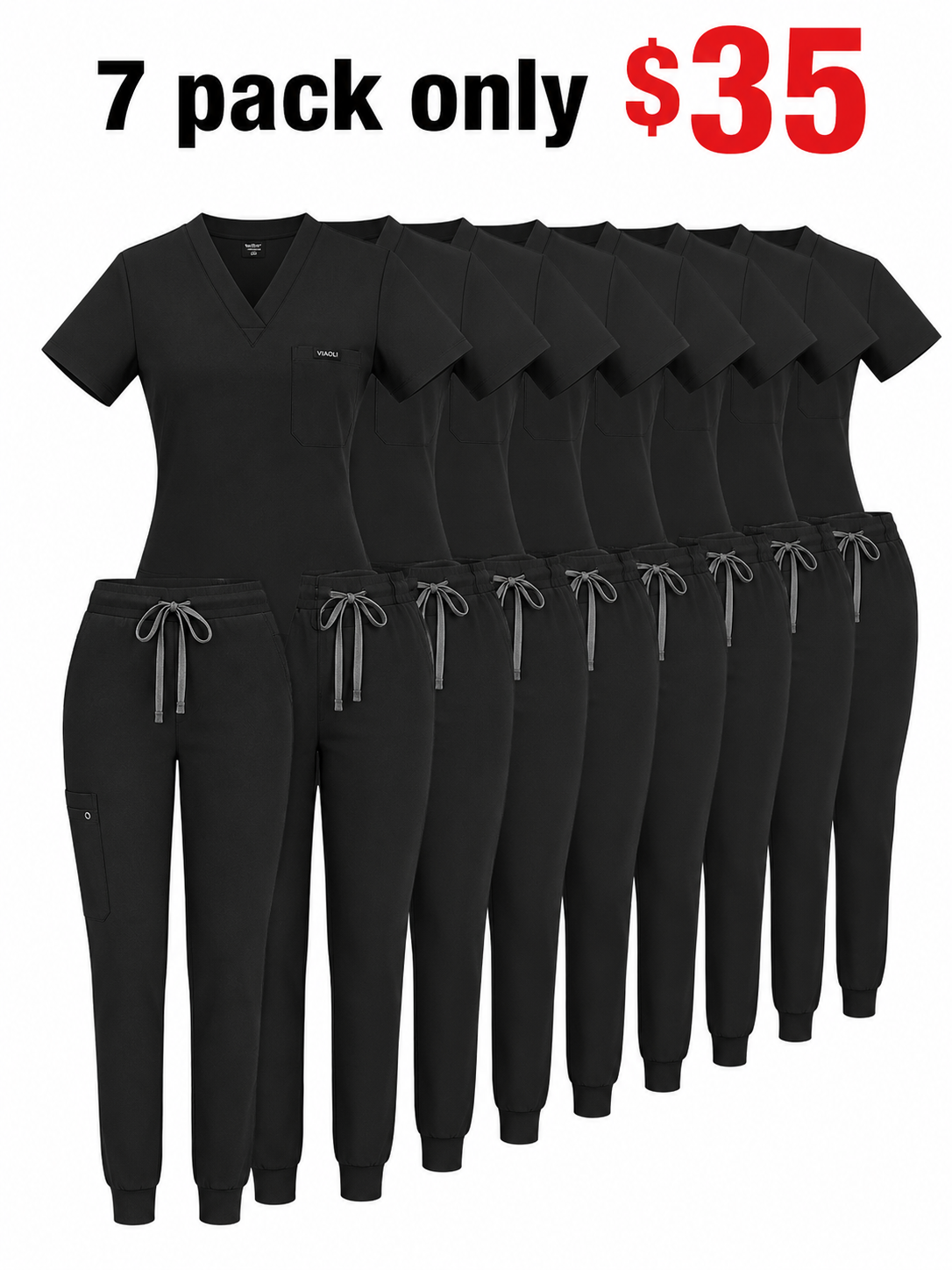 Women's Medical Scrubs Set, Anti-Pilling Lightweight Breathable Multi-Pocket Top & Side Pocket Jogger Pants for Hospital, Clinic & Spa Use Uniforms