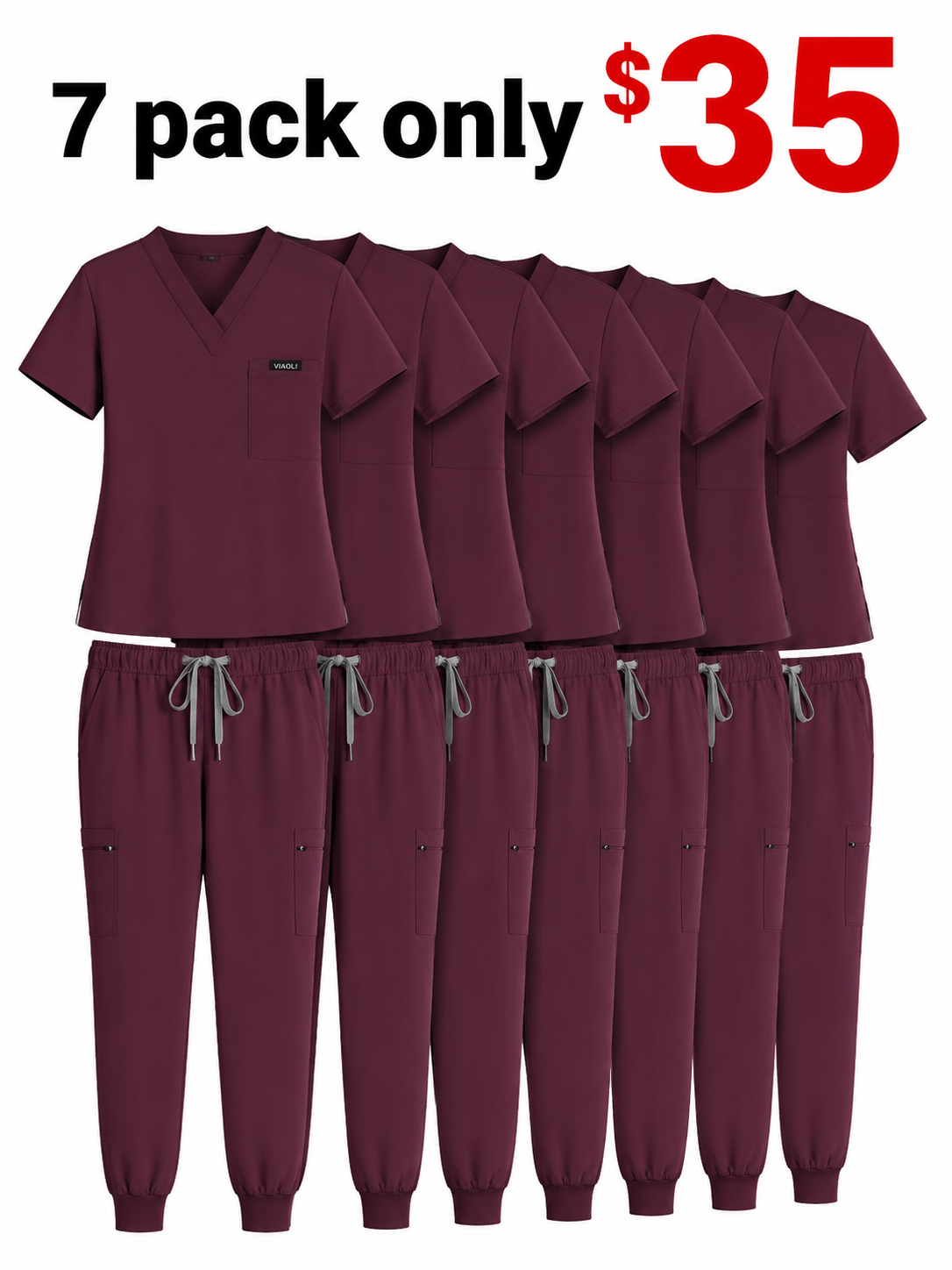 Women's Medical Scrubs Set, Anti-Pilling Lightweight Breathable Multi-Pocket Top & Side Pocket Jogger Pants for Hospital, Clinic & Spa Use Uniforms
