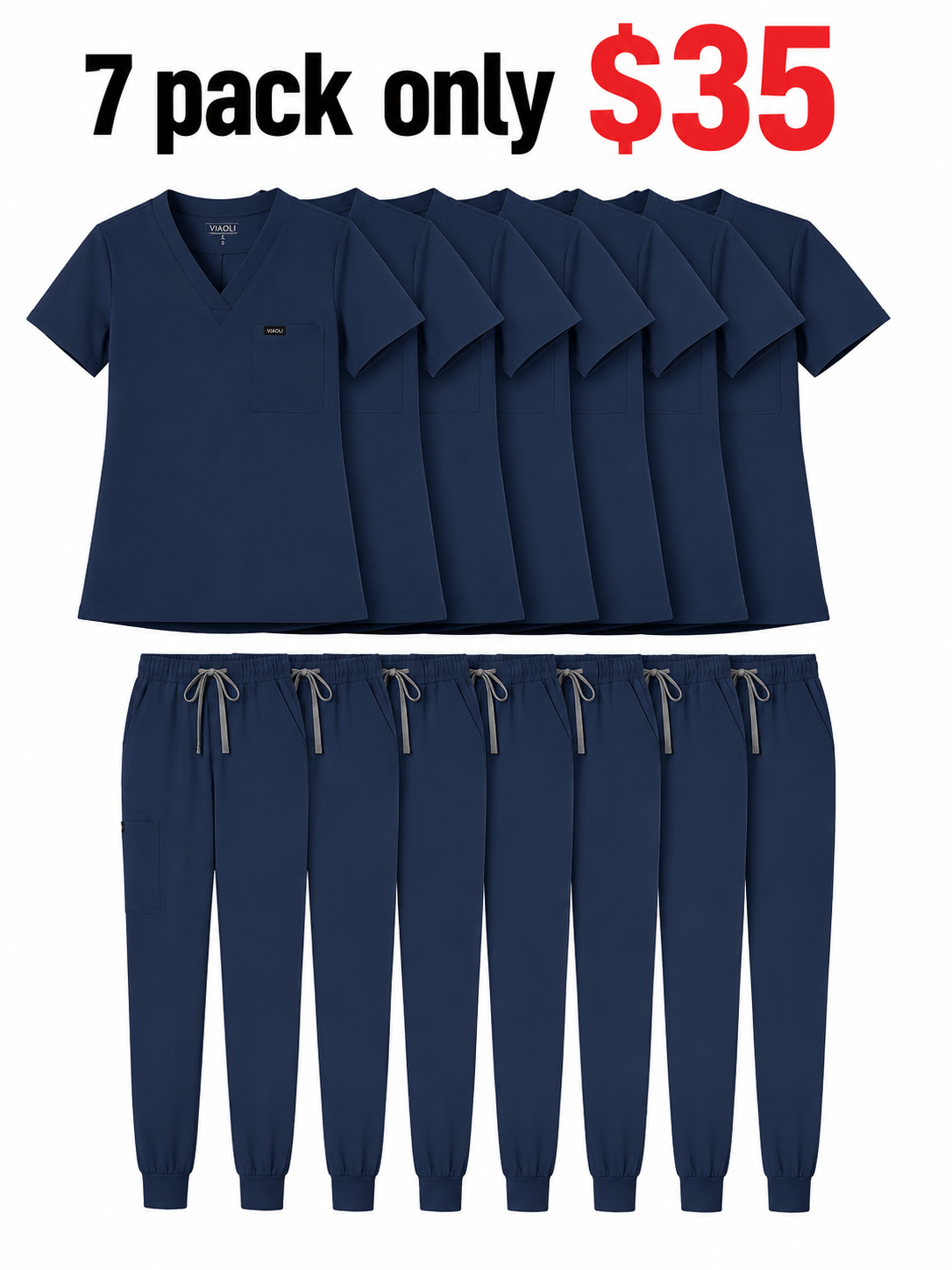Women's Medical Scrubs Set, Anti-Pilling Lightweight Breathable Multi-Pocket Top & Side Pocket Jogger Pants for Hospital, Clinic & Spa Use Uniforms