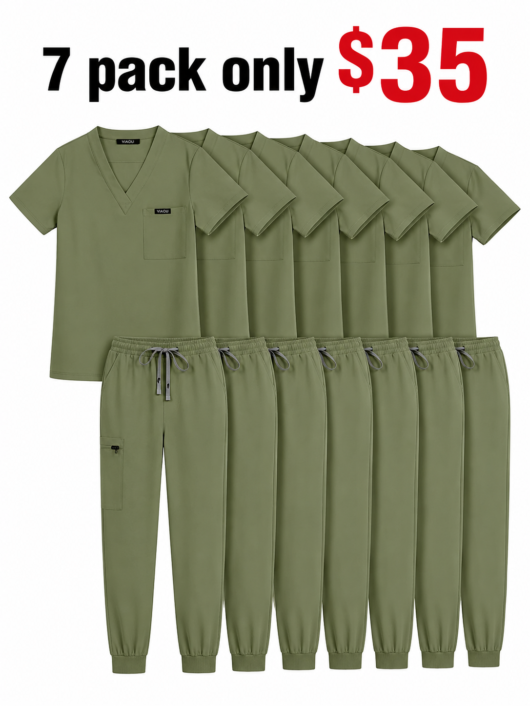 Women's Medical Scrubs Set, Anti-Pilling Lightweight Breathable Multi-Pocket Top & Side Pocket Jogger Pants for Hospital, Clinic & Spa Use Uniforms