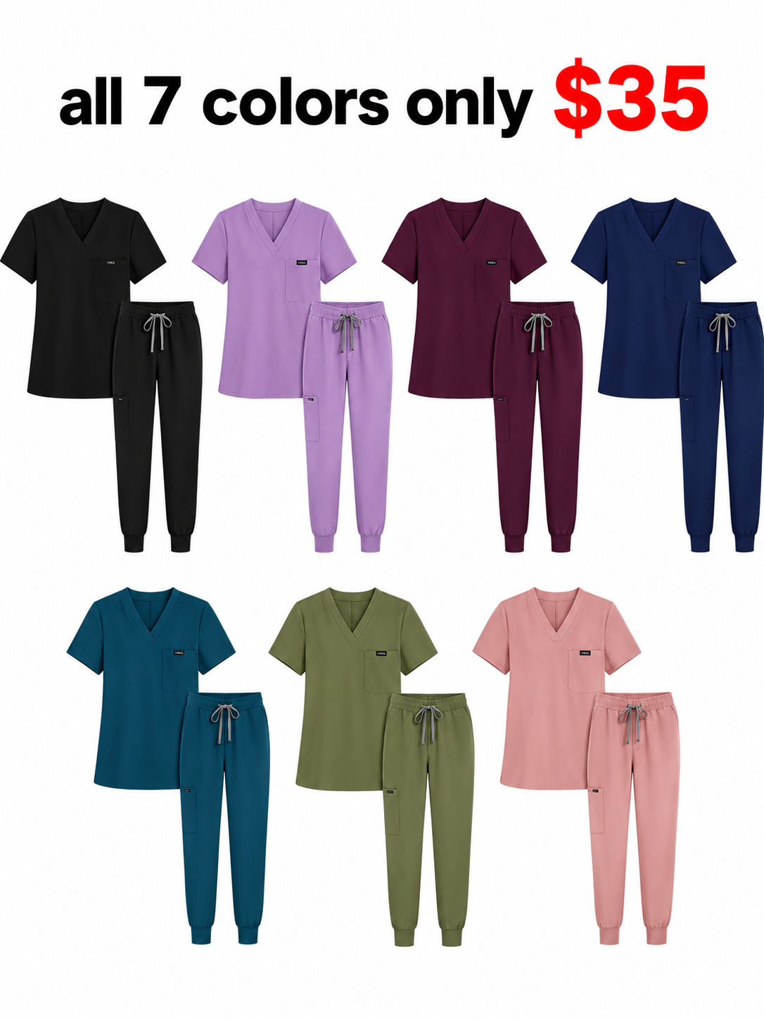 Women's Medical Scrubs Set, Anti-Pilling Lightweight Breathable Multi-Pocket Top & Side Pocket Jogger Pants for Hospital, Clinic & Spa Use Uniforms