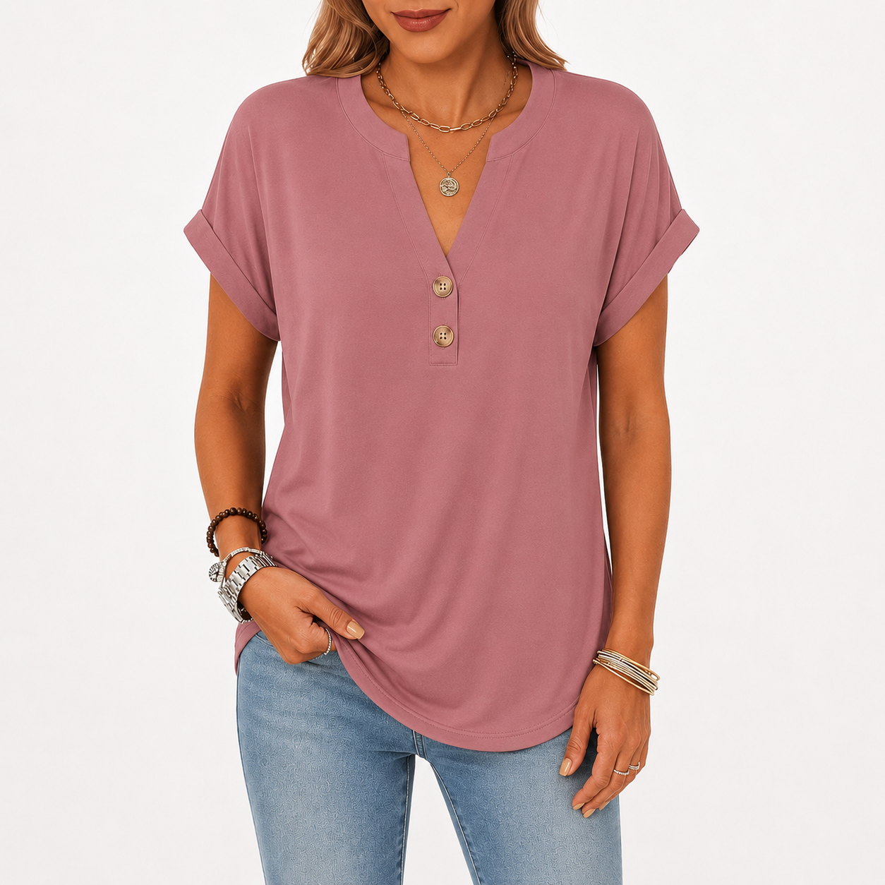 V-neck short-sleeve top