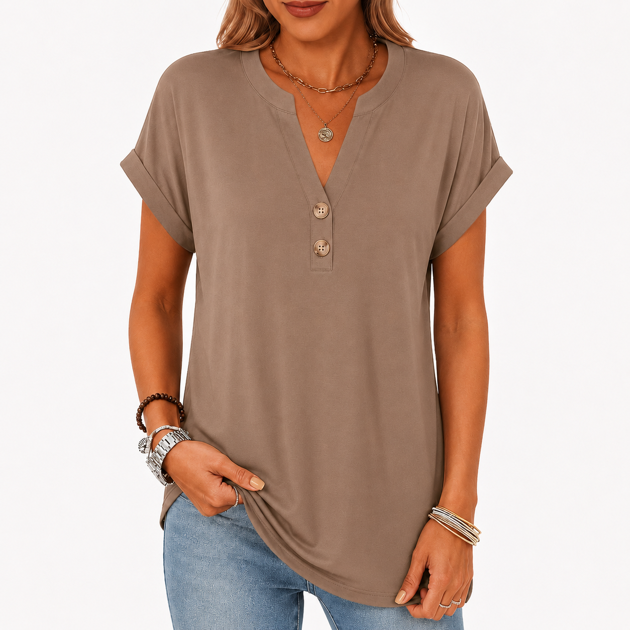 V-neck short-sleeve top
