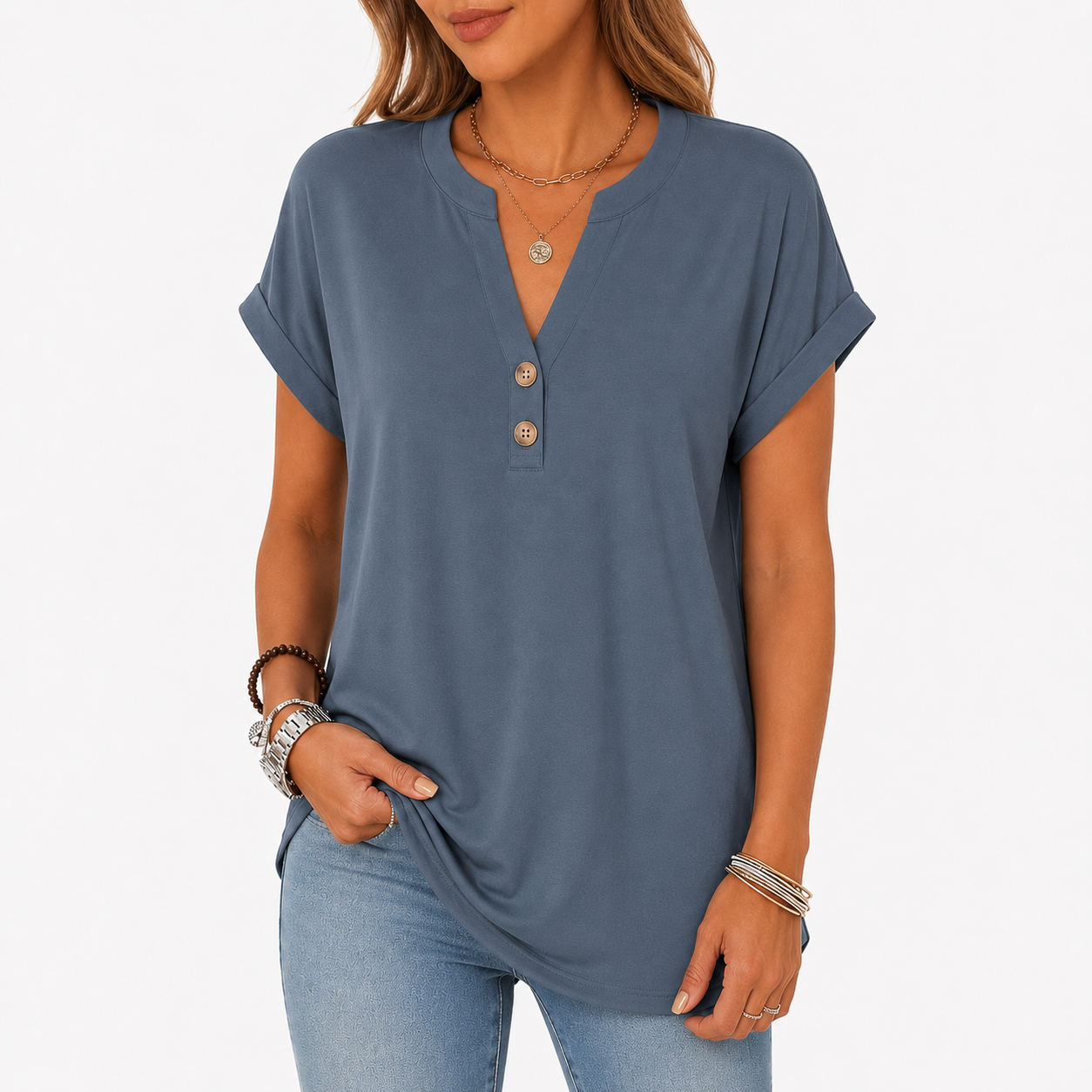 V-neck short-sleeve top