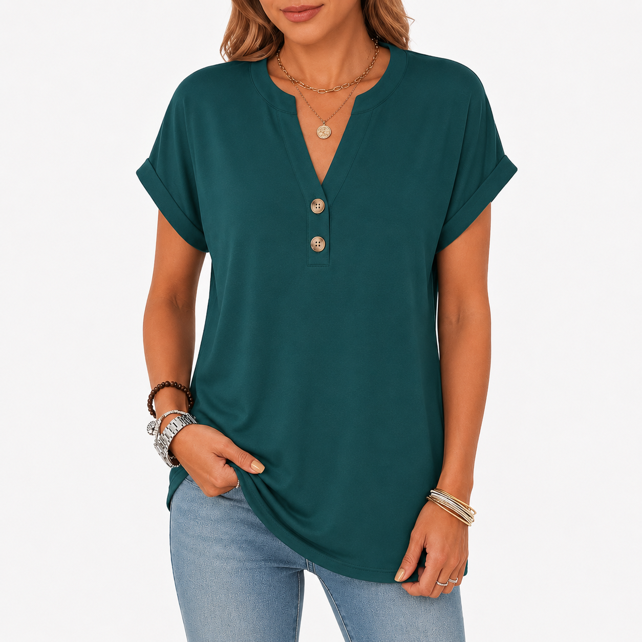 V-neck short-sleeve top