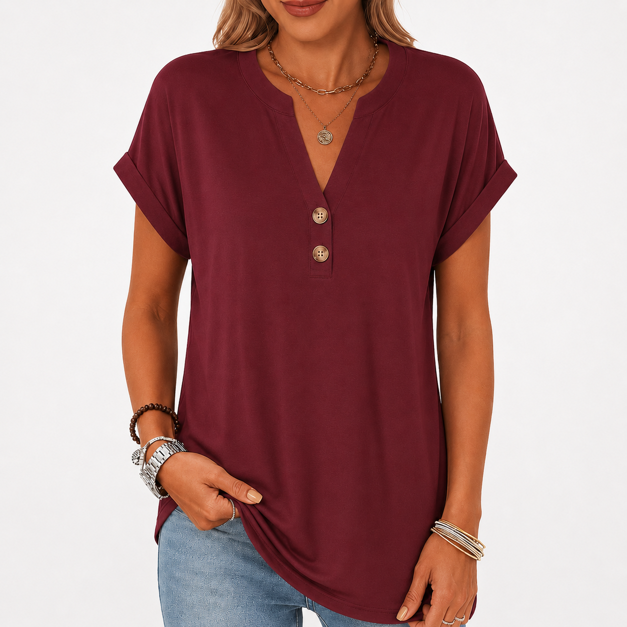 V-neck short-sleeve top