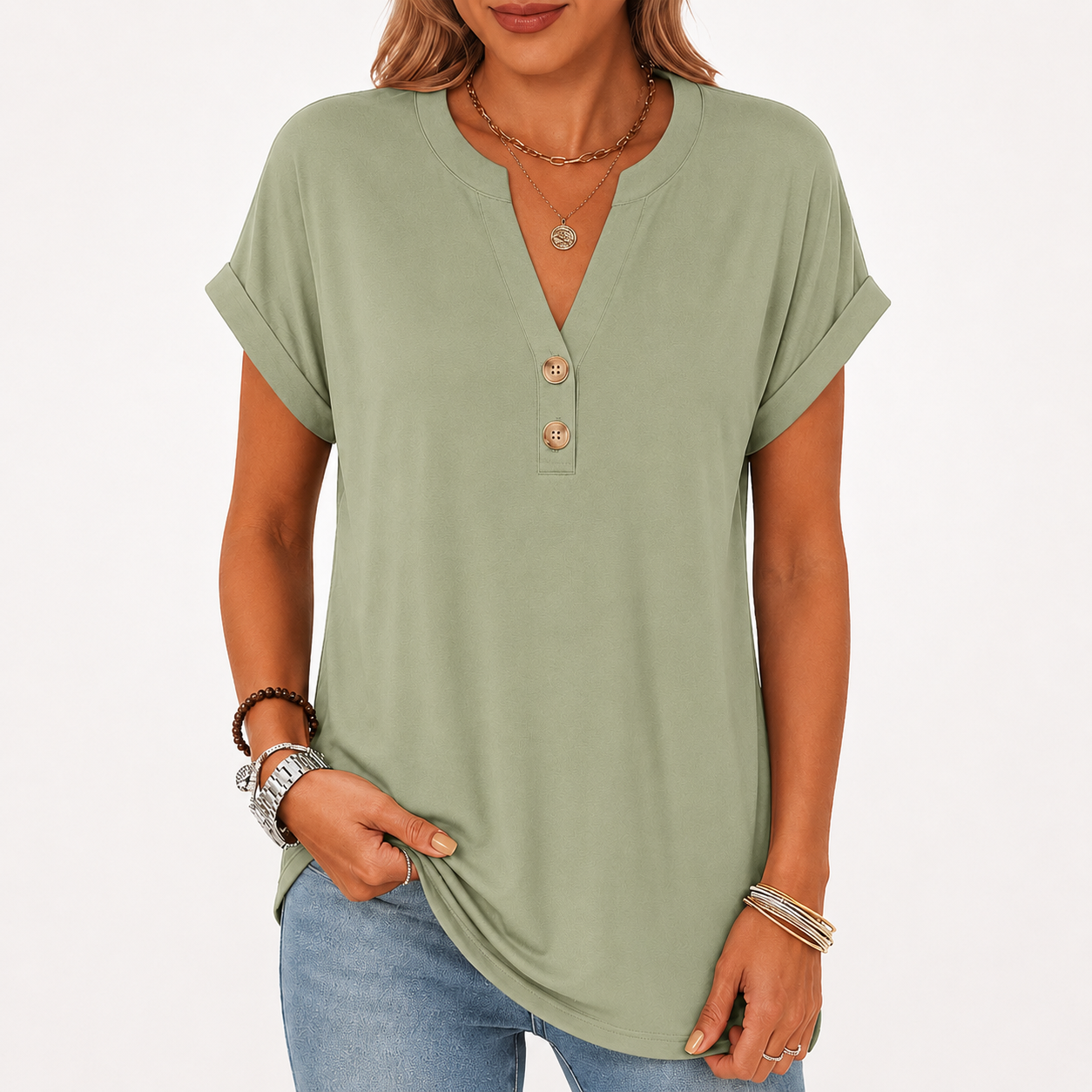 V-neck short-sleeve top