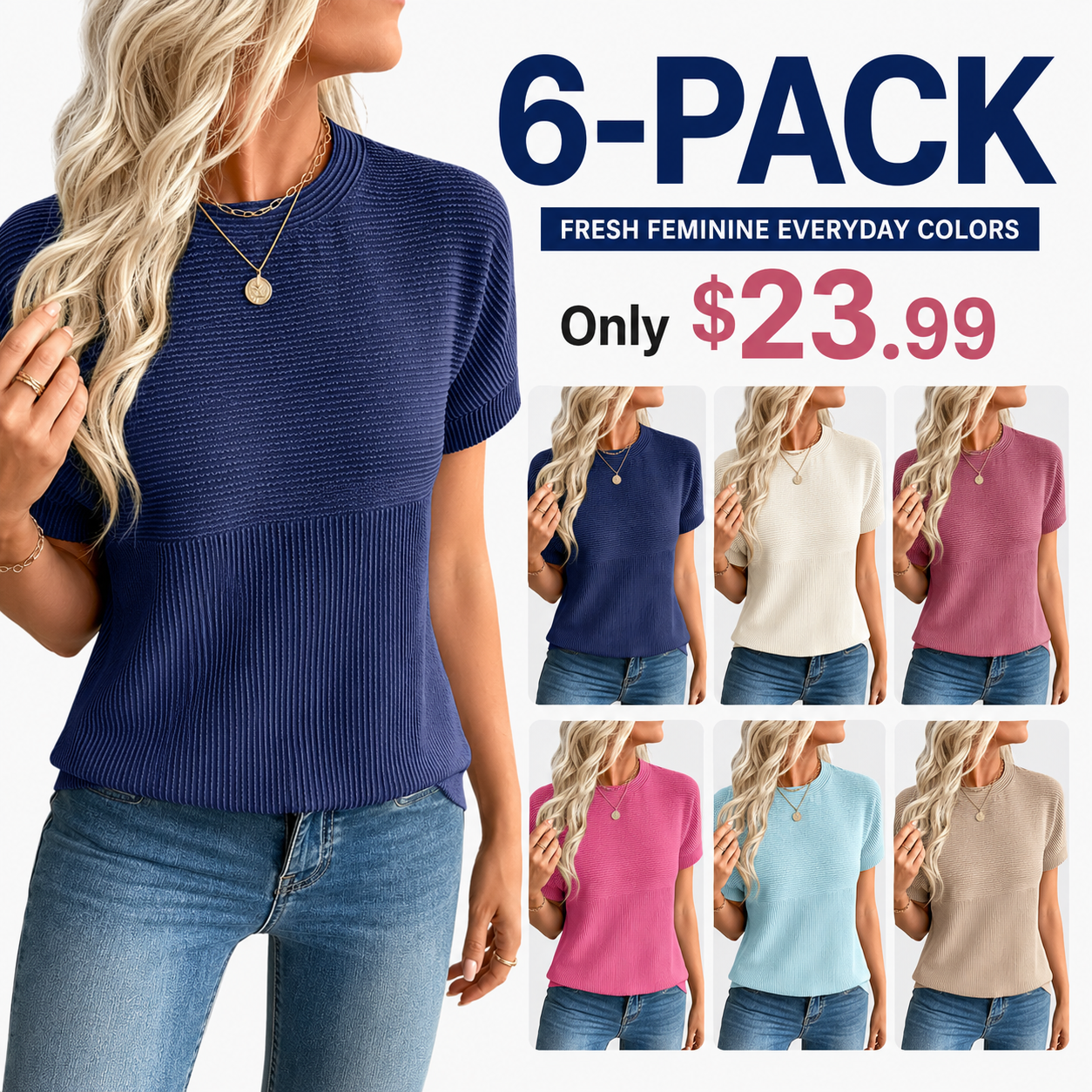 Women's Ribbed Knit Summer T-Shirts