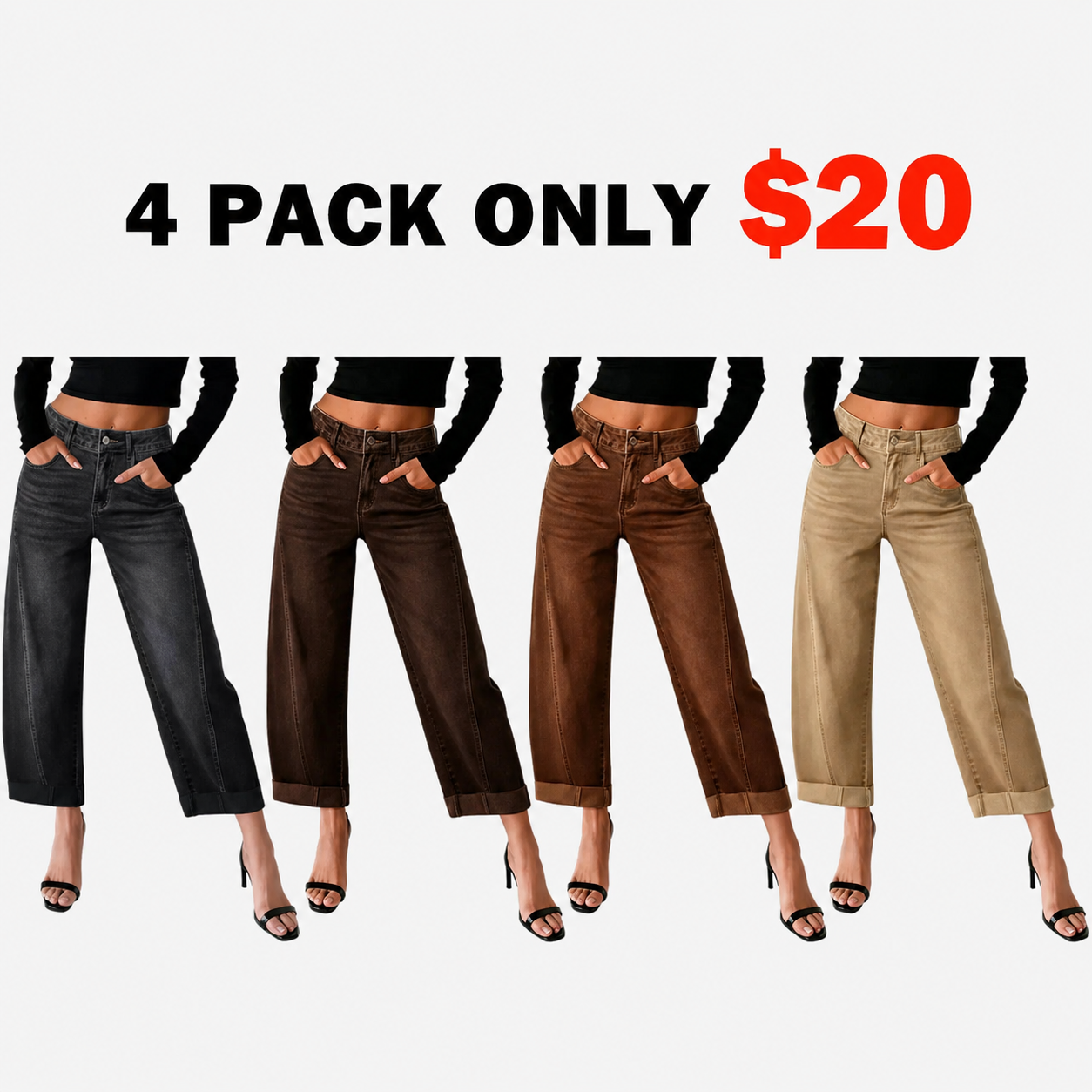 ⚡Warehouse sale Women's High Waisted Wide Leg Cropped Denim Jeans