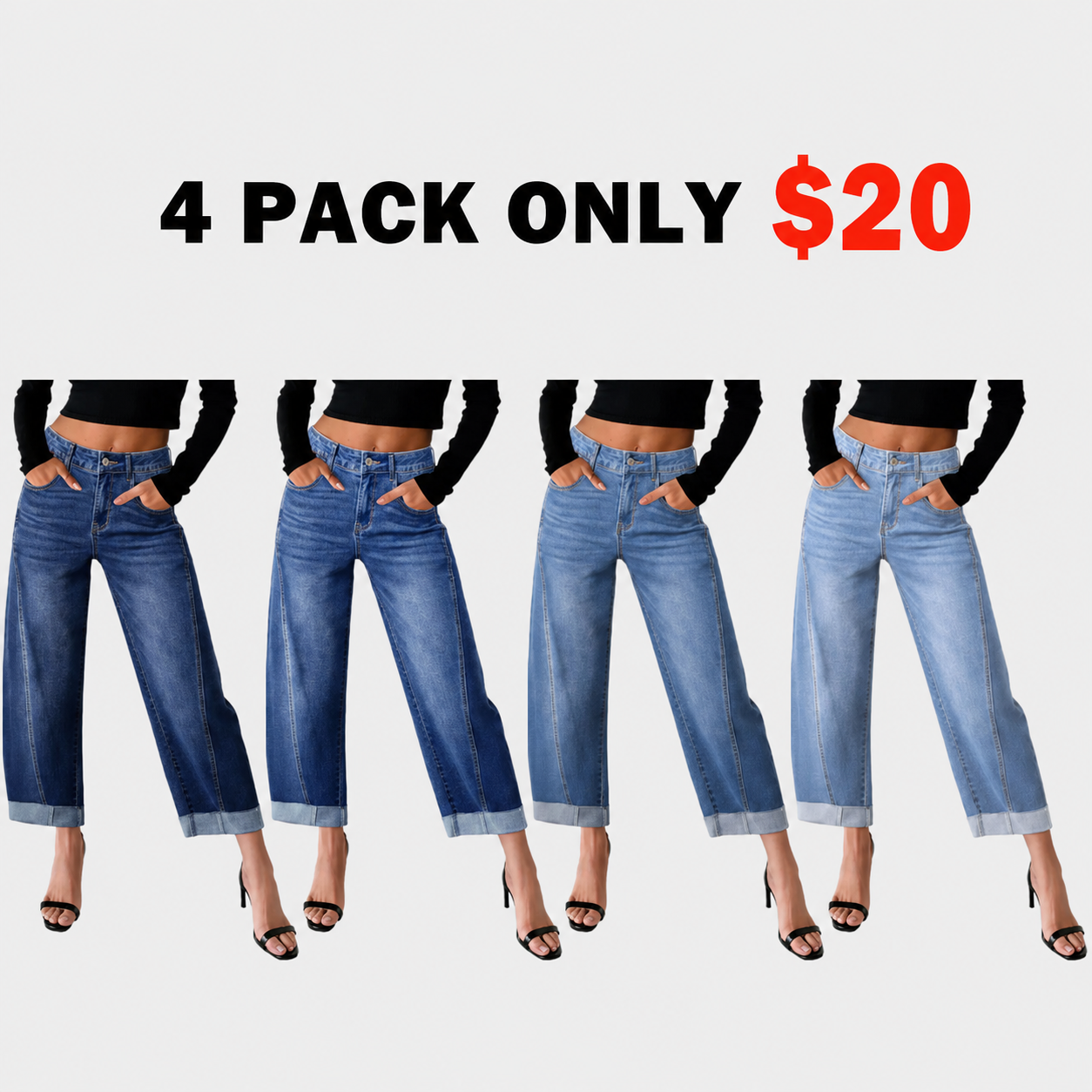 ⚡Warehouse sale Women's High Waisted Wide Leg Cropped Denim Jeans
