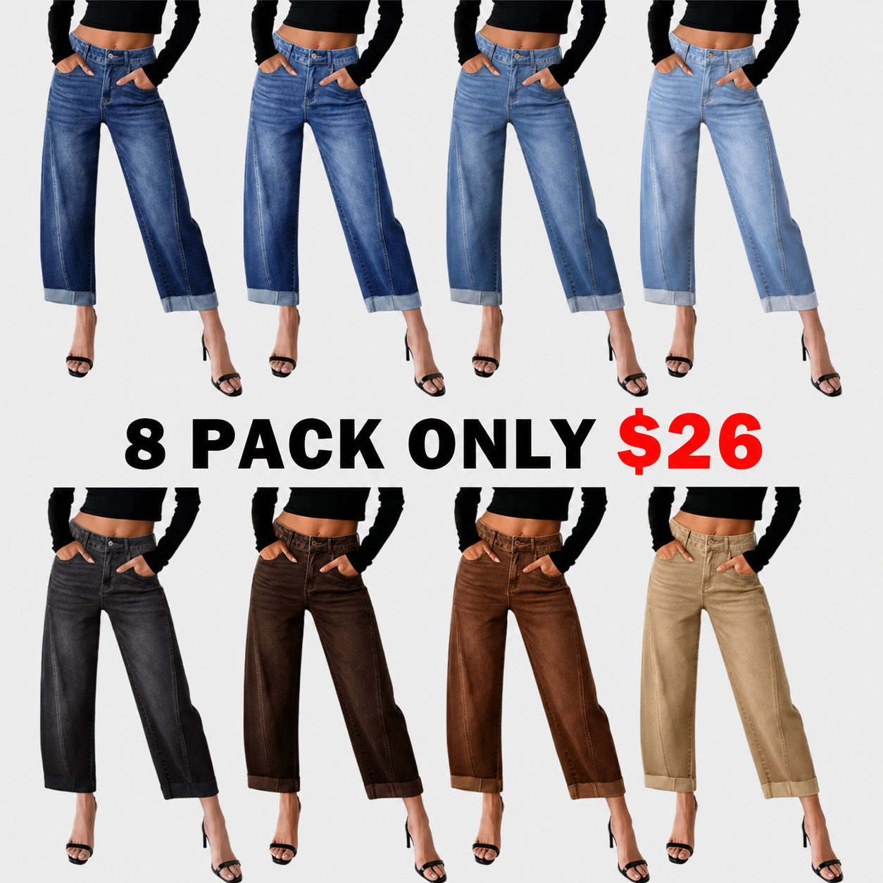 ⚡Warehouse sale Women's High Waisted Wide Leg Cropped Denim Jeans