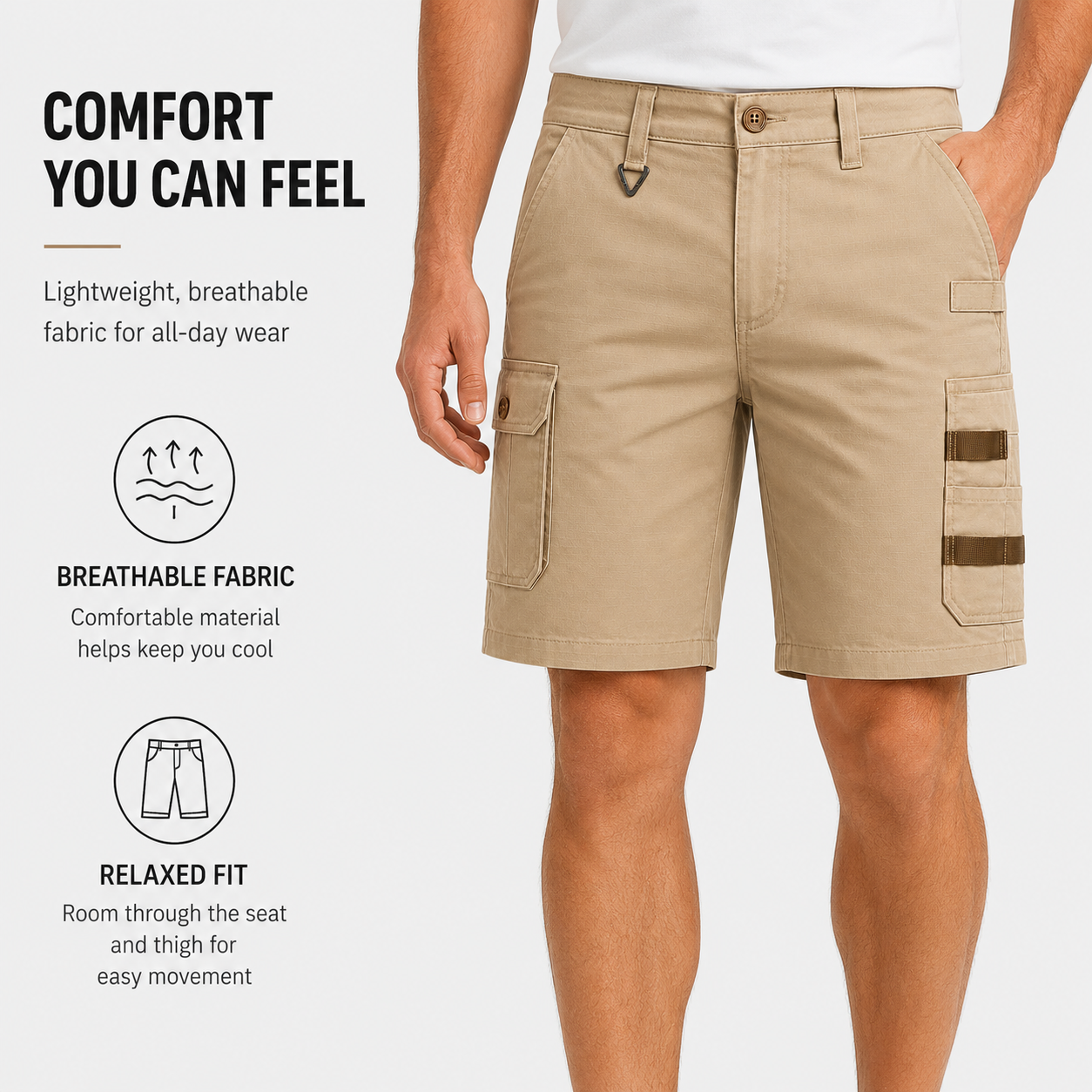 Relaxed fit and breathable fabric detail image