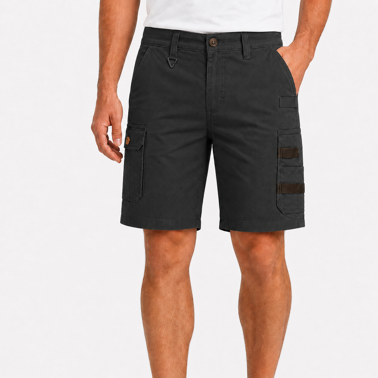 Workwear Charcoal men's utility cargo shorts model image