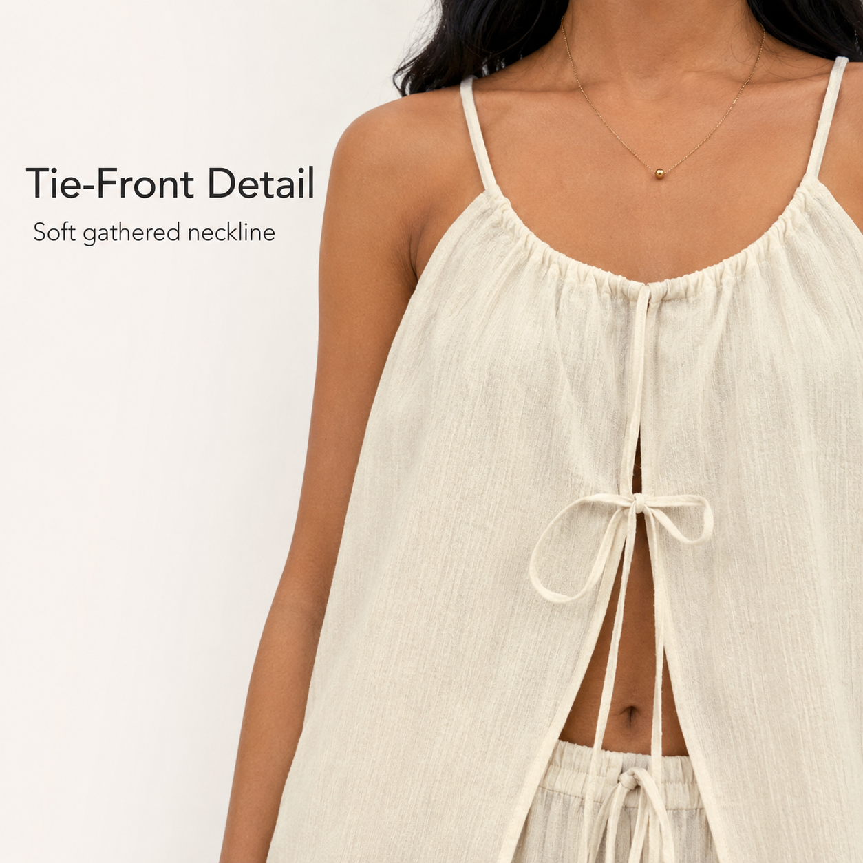 Tie-front neckline detail image