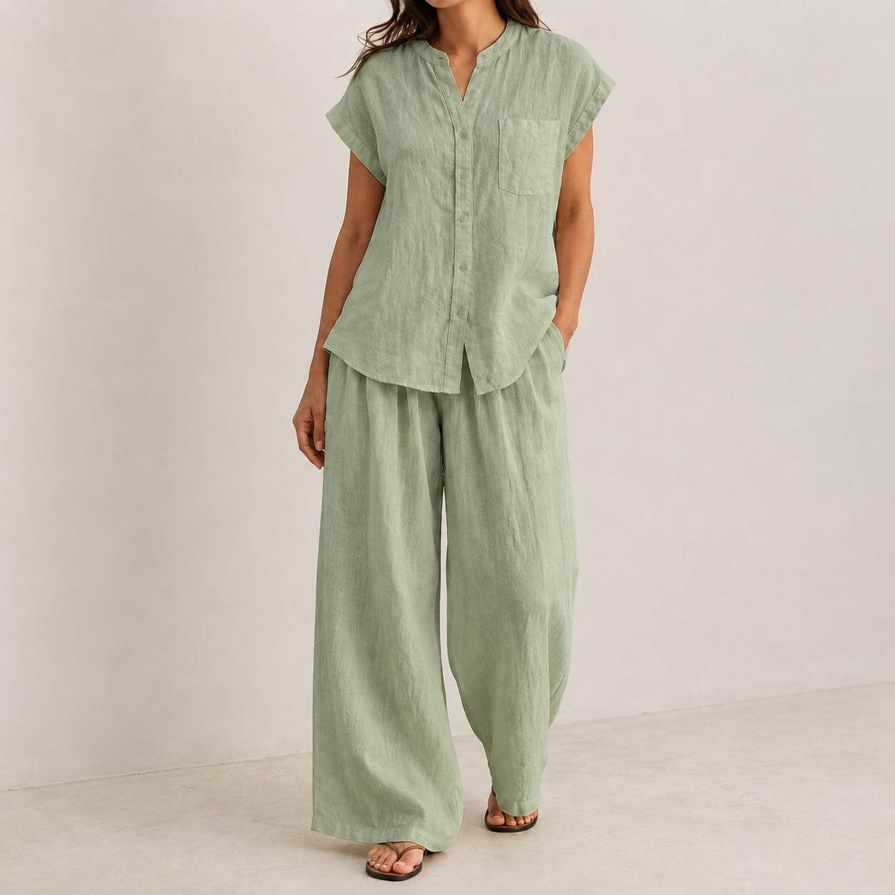 Sage Green relaxed two-piece woven set