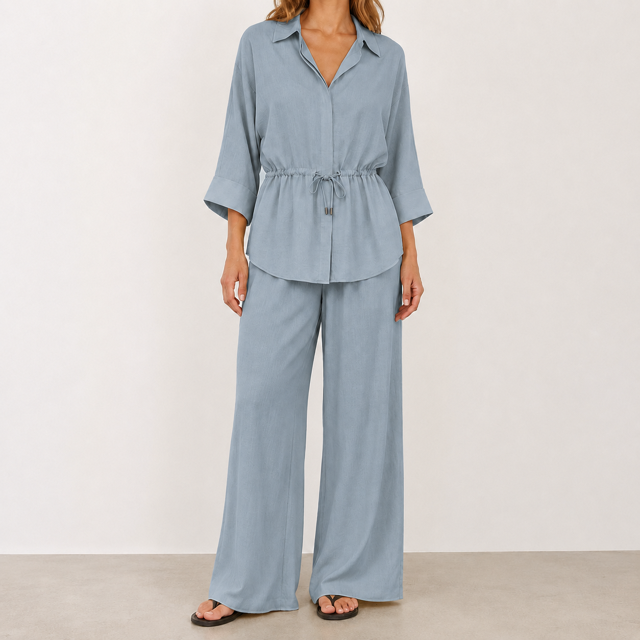 Dusty Blue relaxed drawstring two-piece set