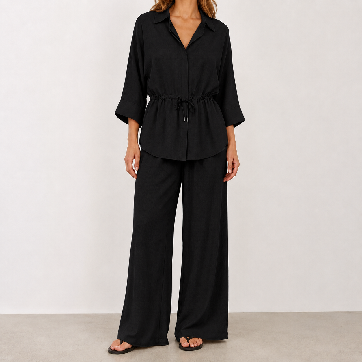Classic Black relaxed drawstring two-piece set