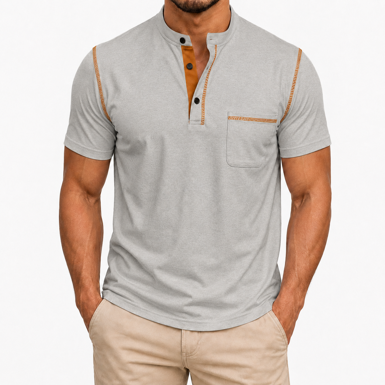 Heather Gray men's Henley shirt front view