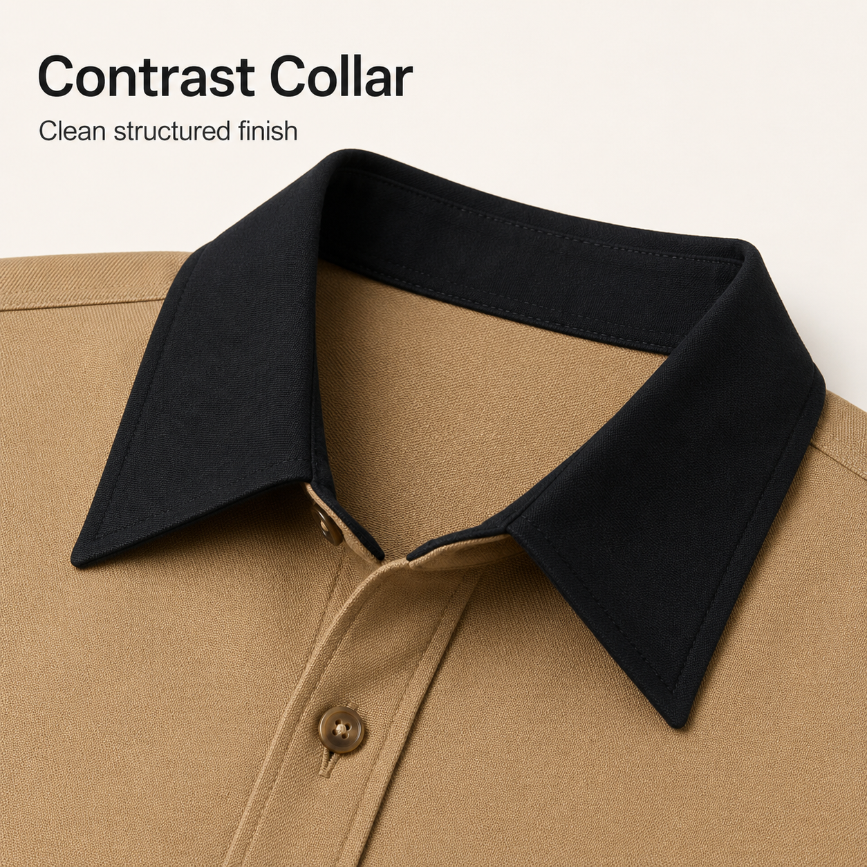 Black contrast collar and button placket detail