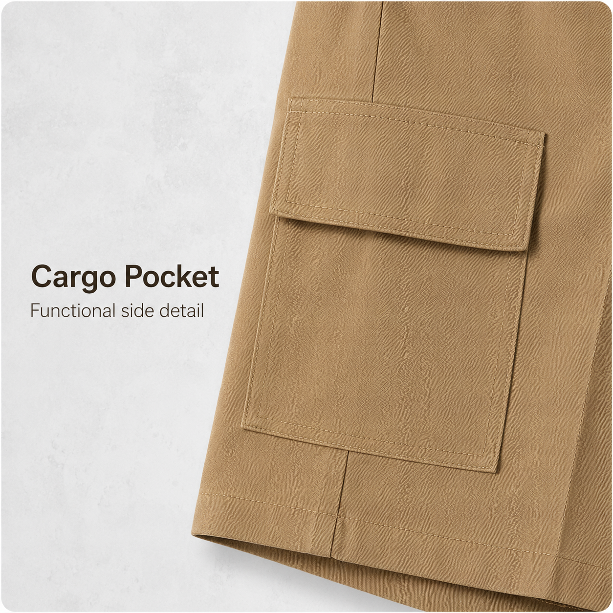 Cargo side pocket detail on matching shorts
