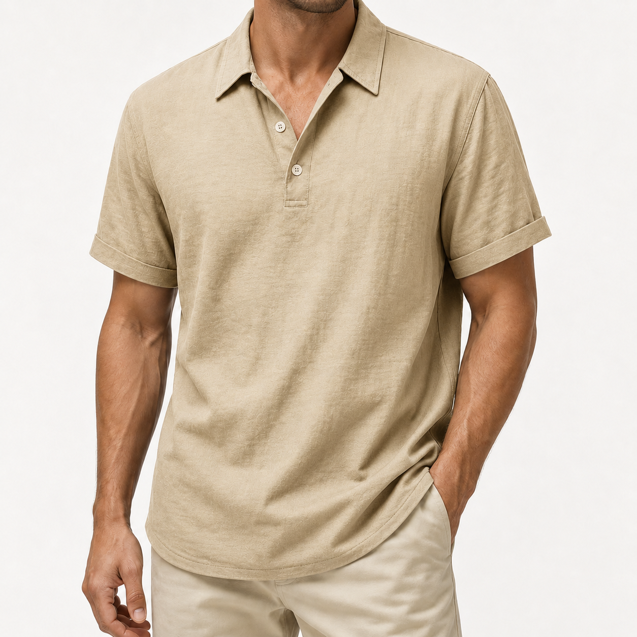Men's sand beige textured polo shirt