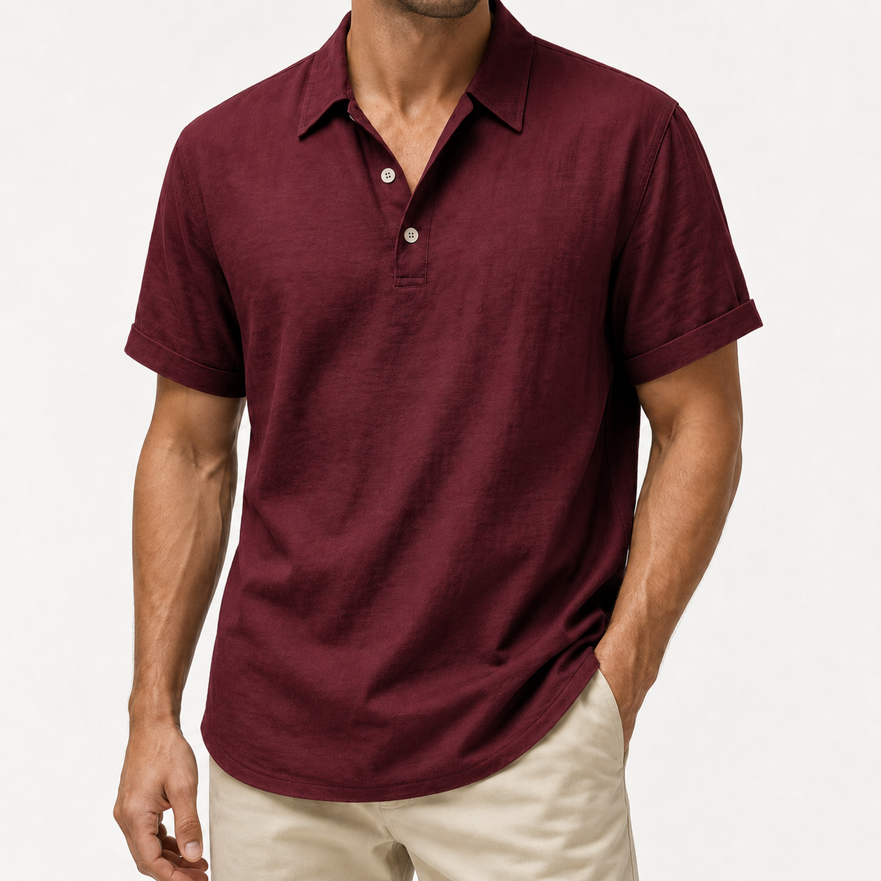 Men's burgundy textured polo shirt