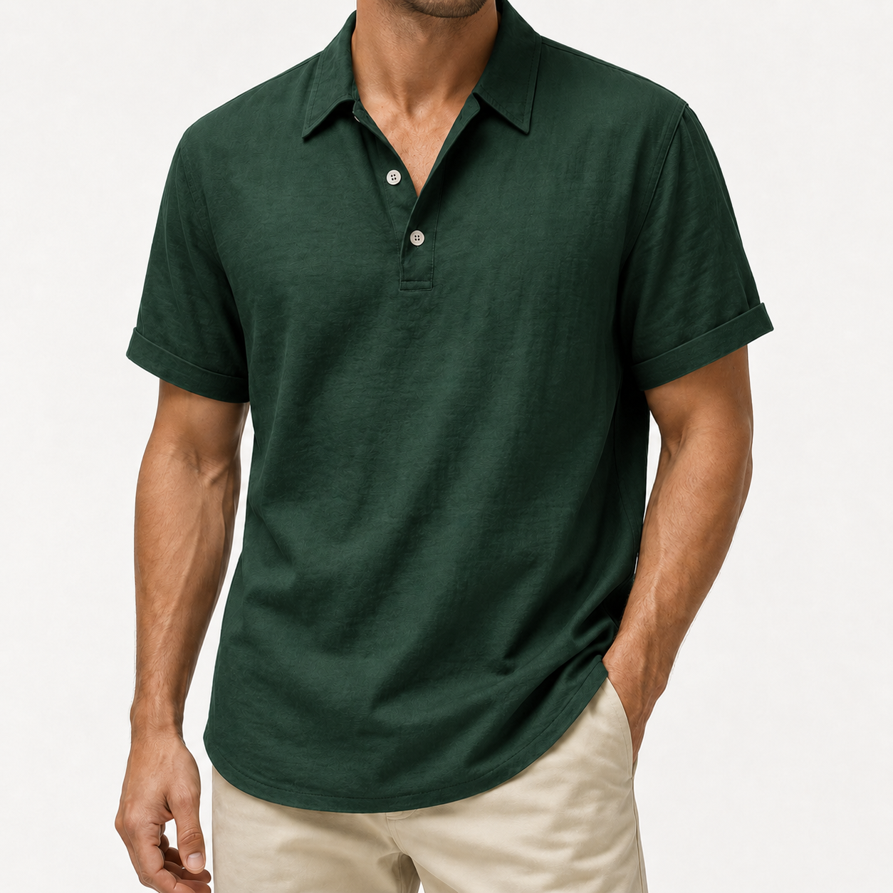Men's forest green textured polo shirt