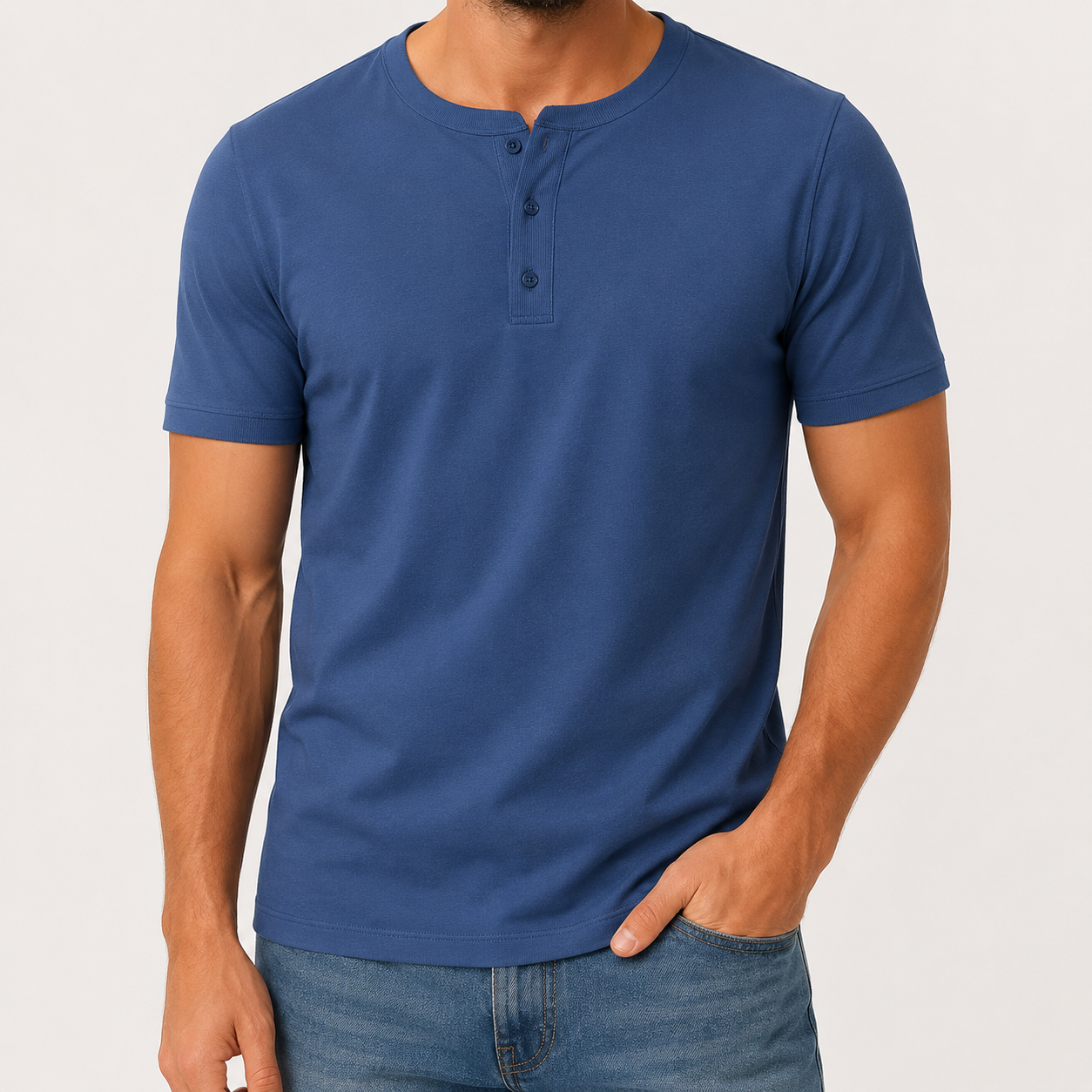Men's henley T-shirt Slate Blue front view