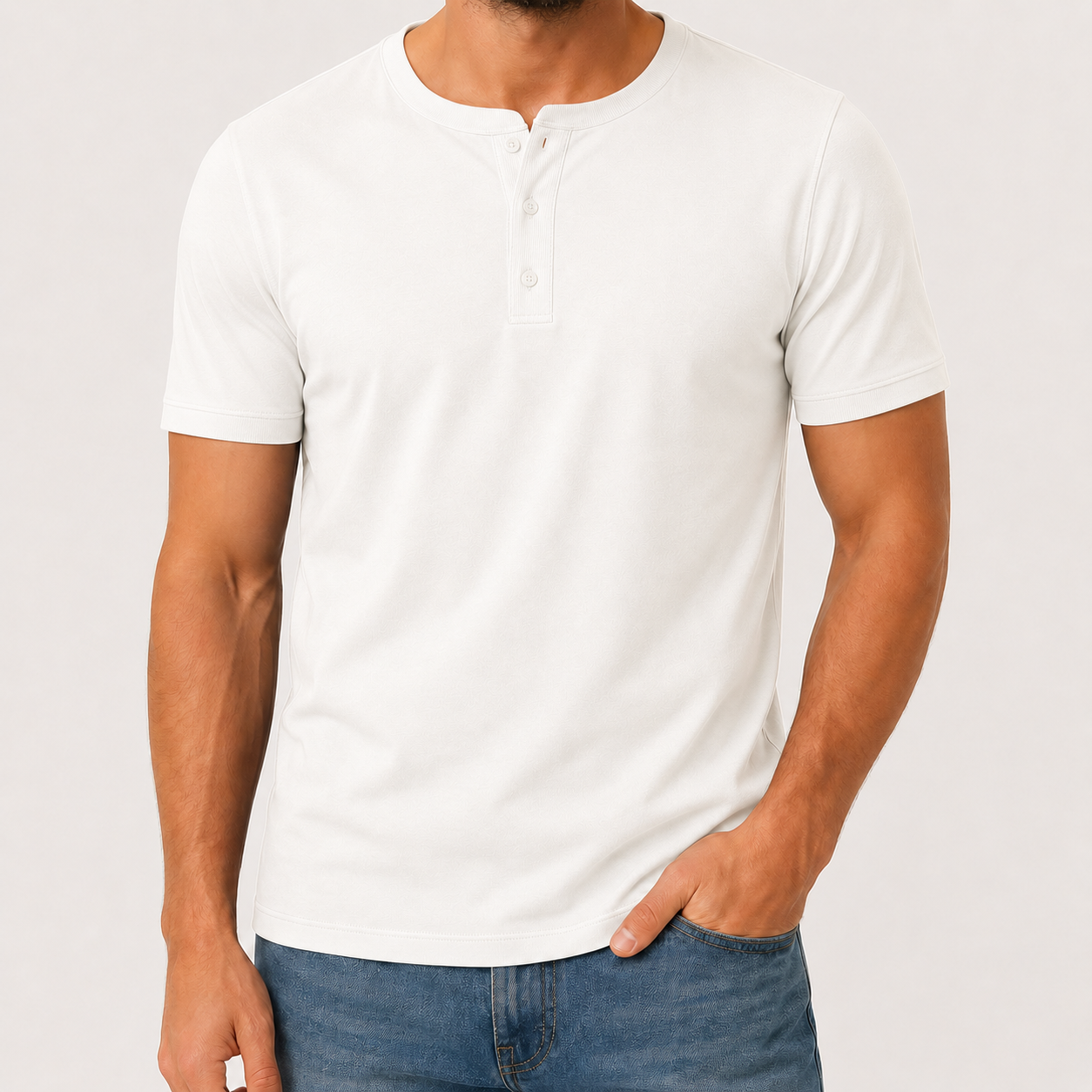 Men's henley T-shirt White front view