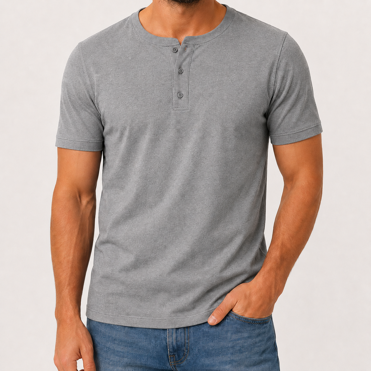 Men's henley T-shirt Heather Gray front view