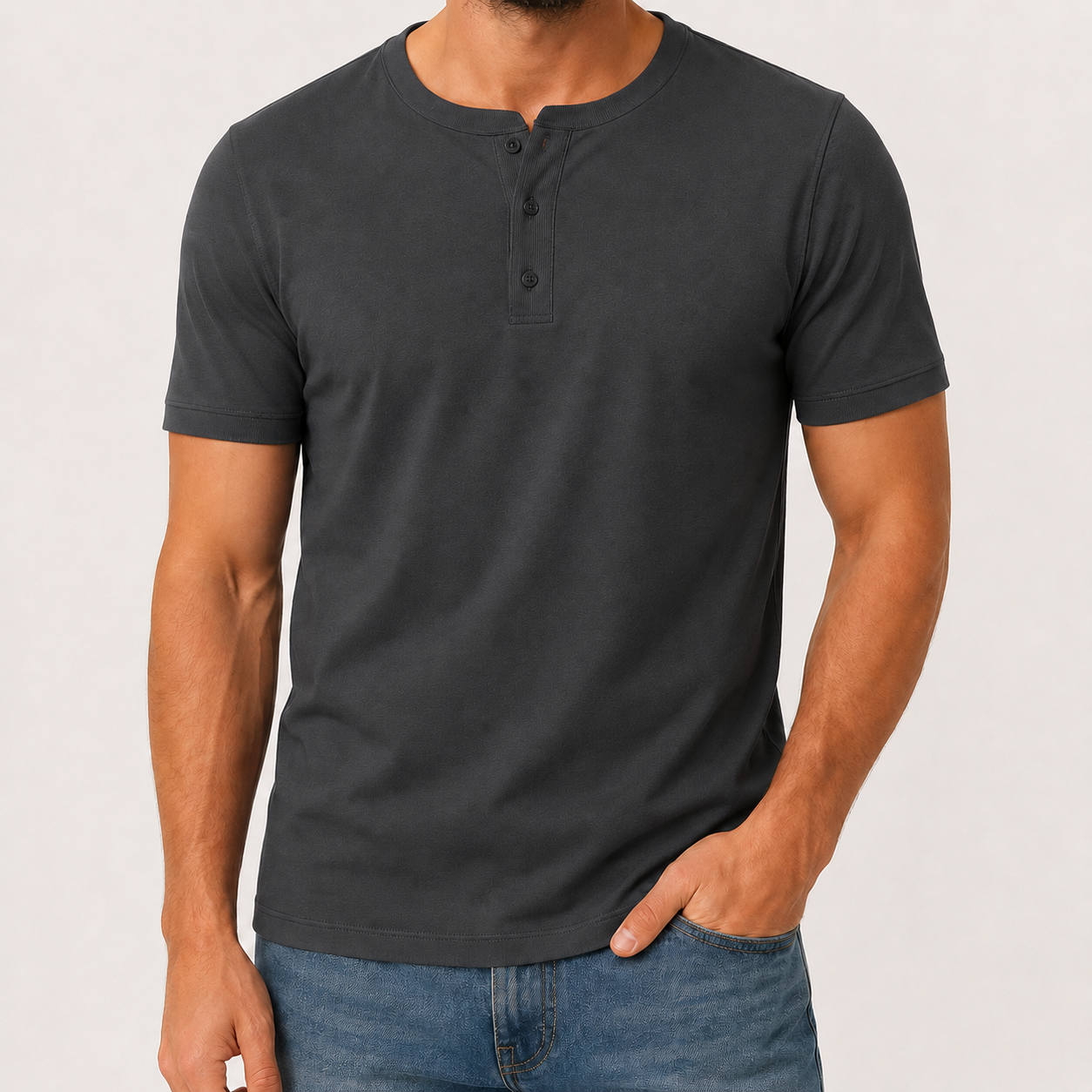 Men's henley T-shirt Charcoal front view