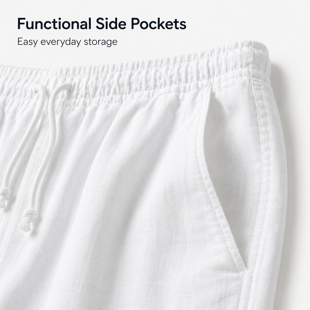 Drawstring waist and side pocket detail