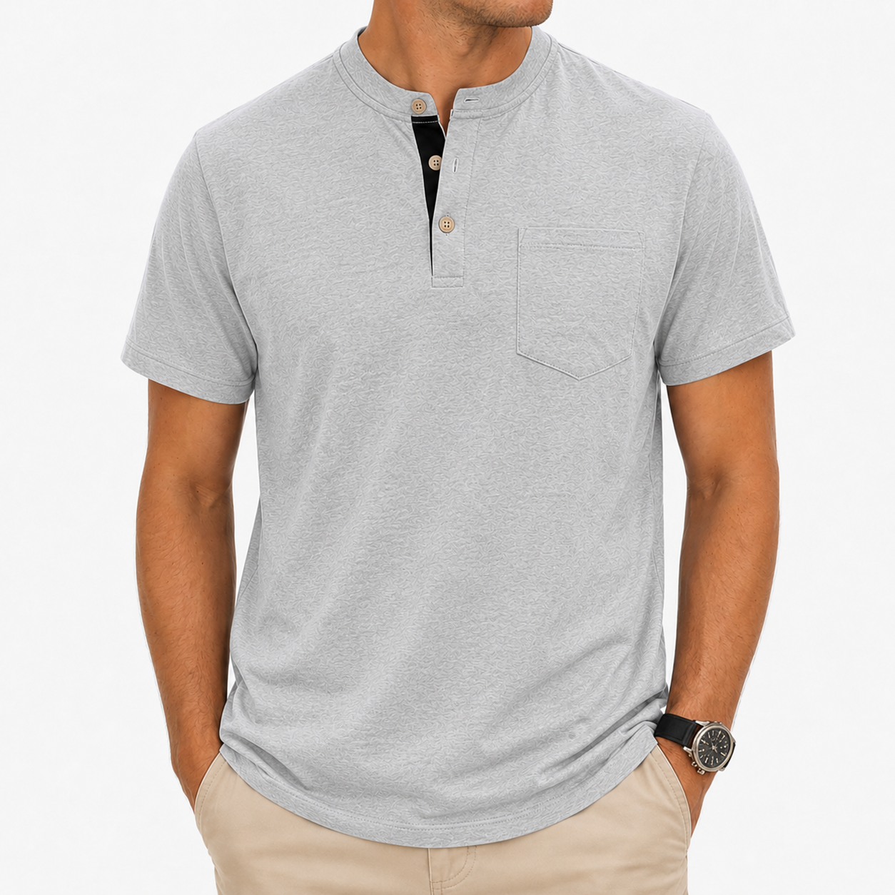 Men’s light heather gray Henley T-shirt