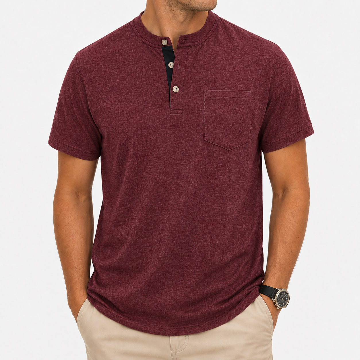 Men’s burgundy heathered Henley T-shirt