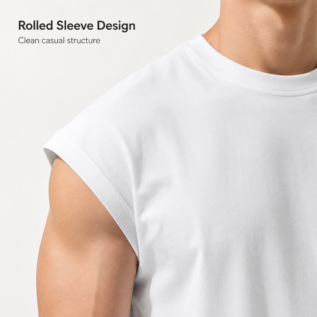 Rolled sleeve and crew neckline detail