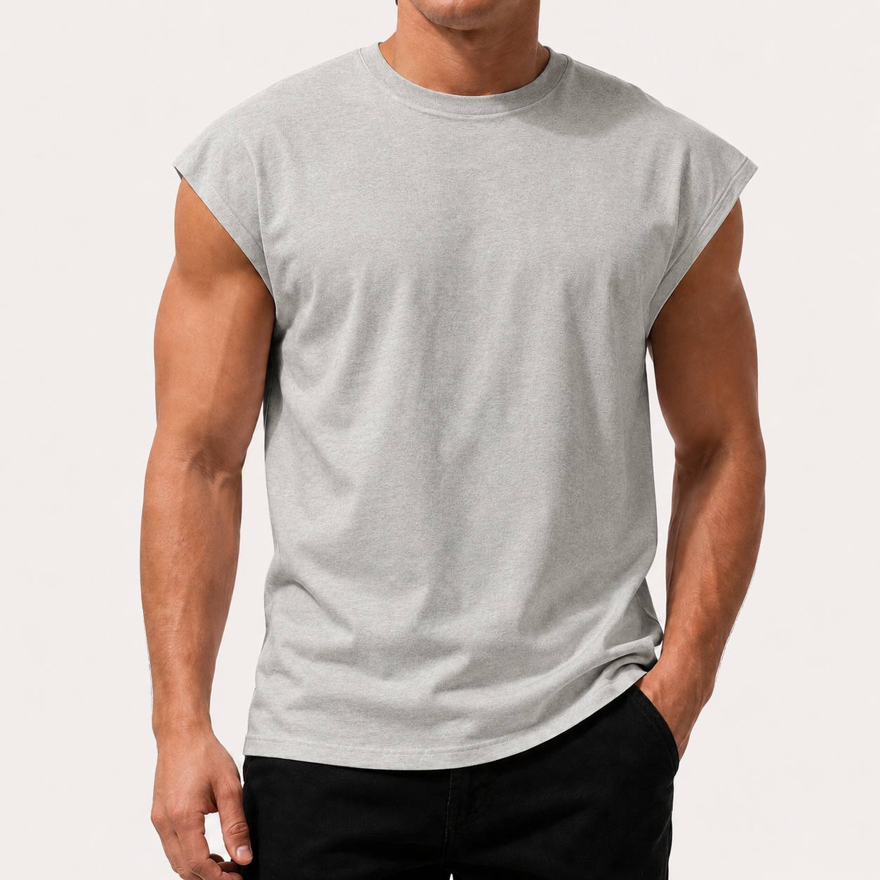 Heather Gray men's sleeveless crew neck muscle tee