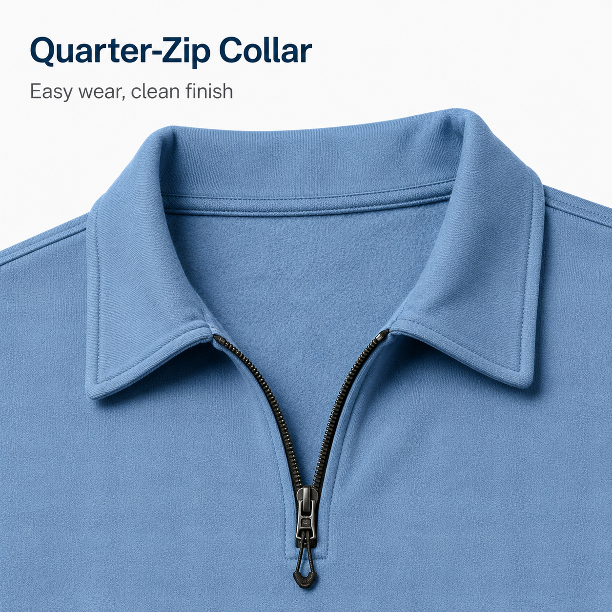 Quarter zip collar detail on mens pullover sweatshirt