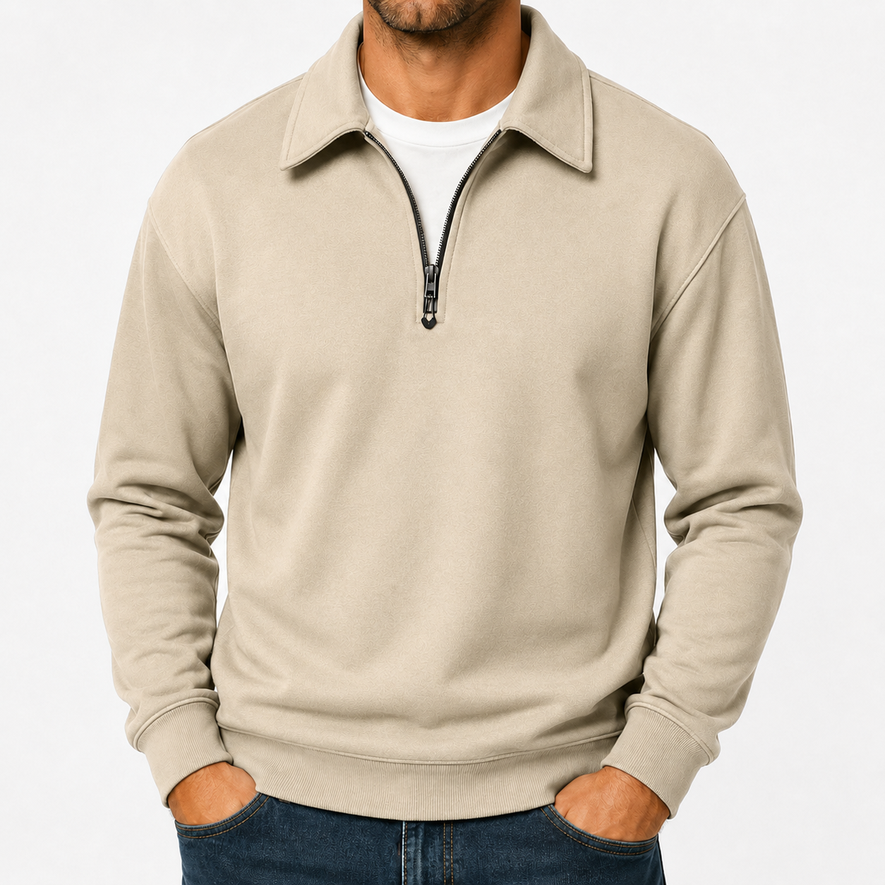 Oatmeal mens quarter zip pullover sweatshirt