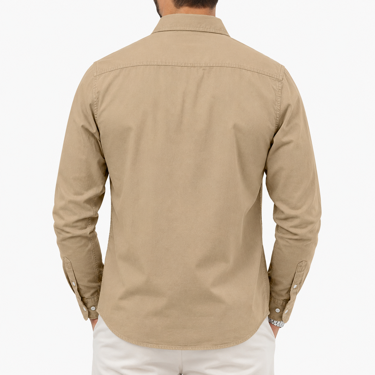Khaki tan mens utility shirt back view