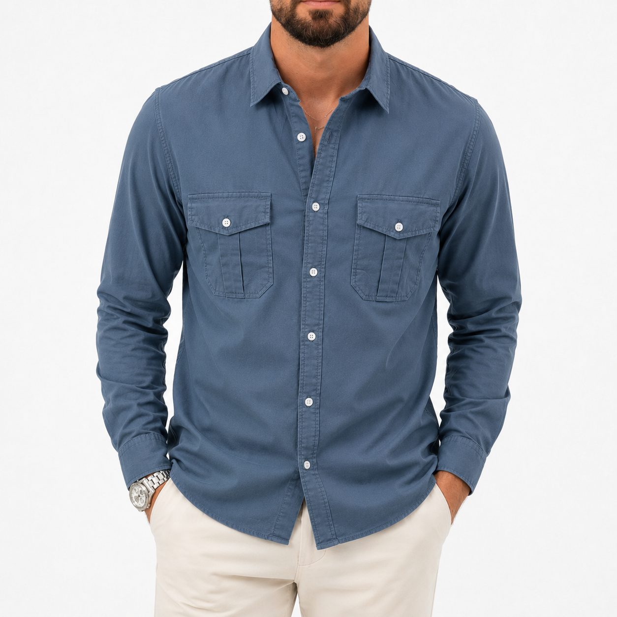 Slate blue mens utility shirt front view