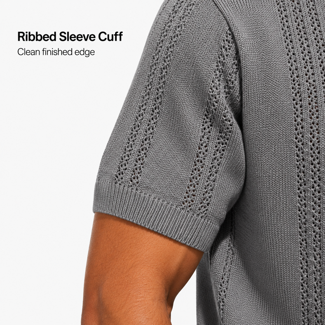 Men's textured knit polo ribbed cuff detail