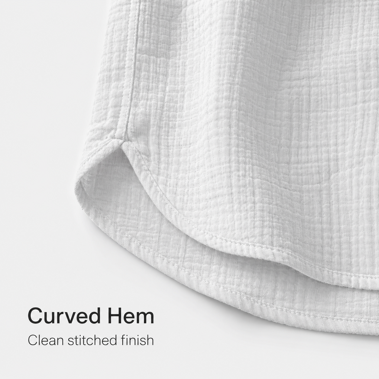 Curved hem stitched finish detail