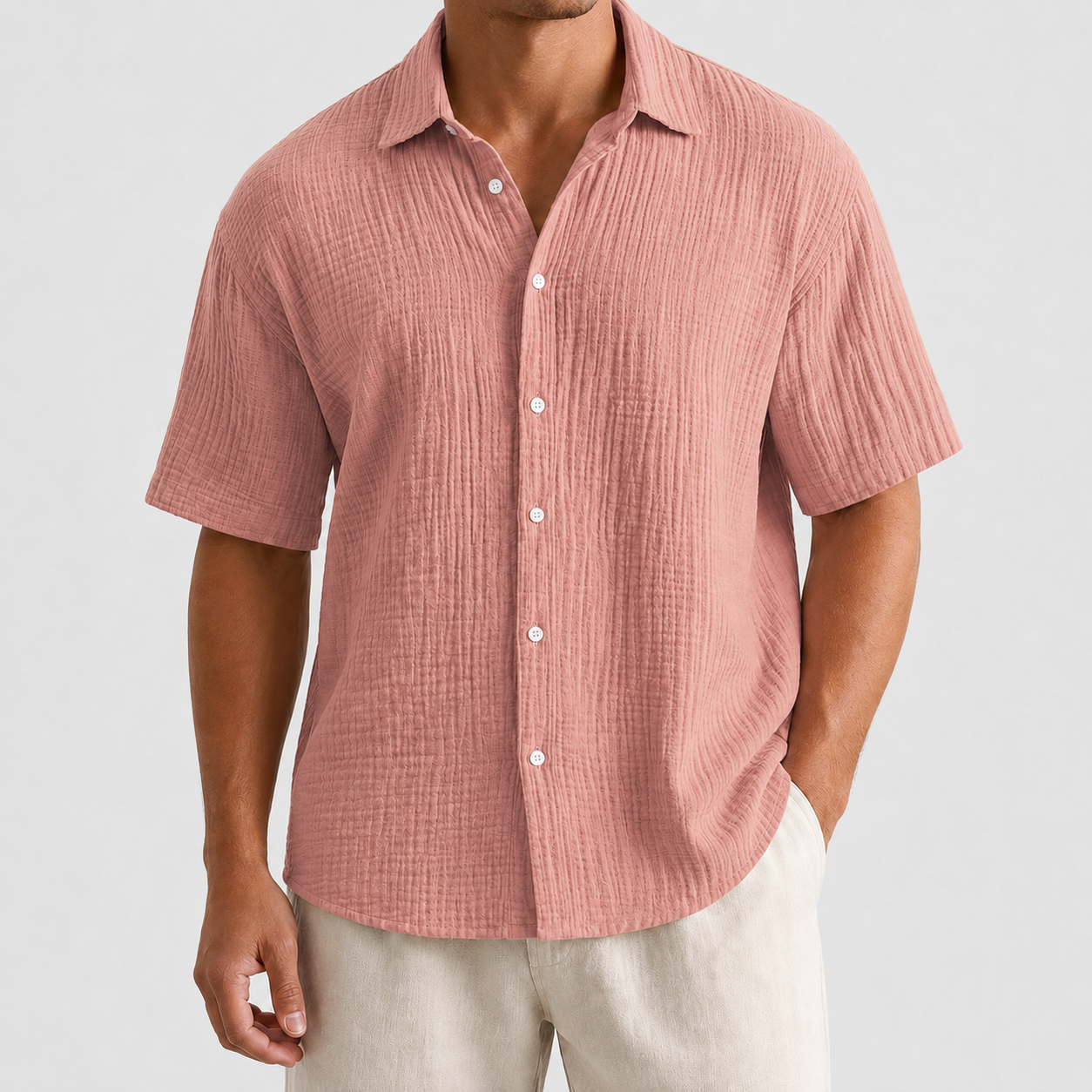 Dusty Rose textured button front shirt