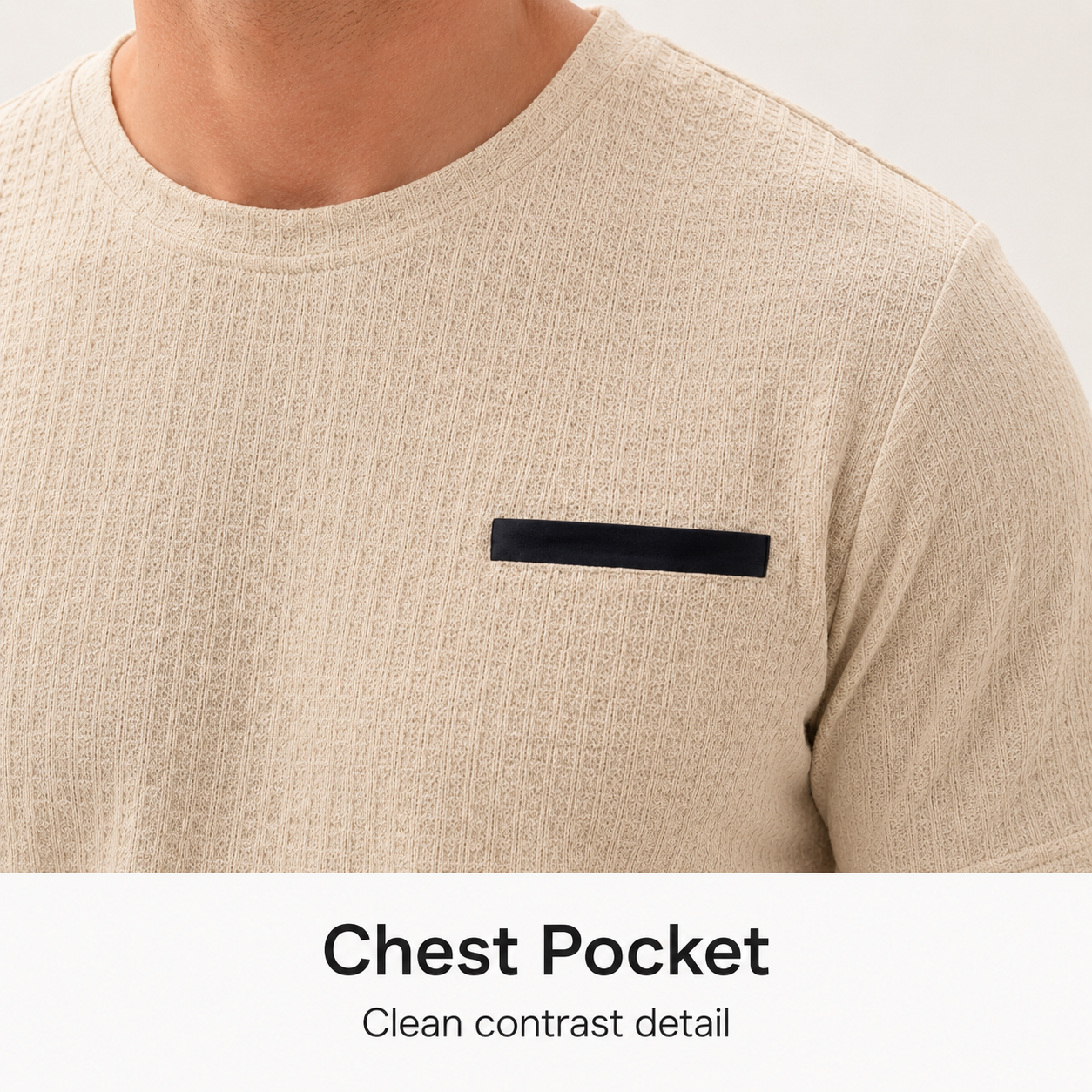 Contrast chest pocket detail on waffle textured T-shirt