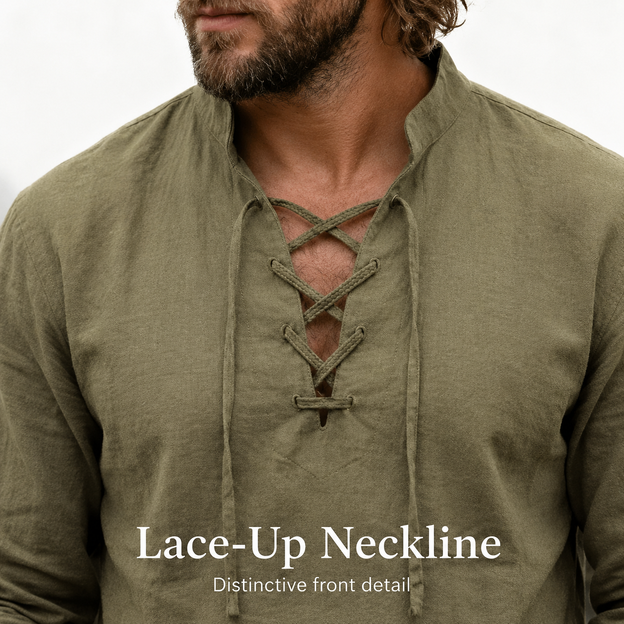 Lace up V-neck detail on textured pullover shirt