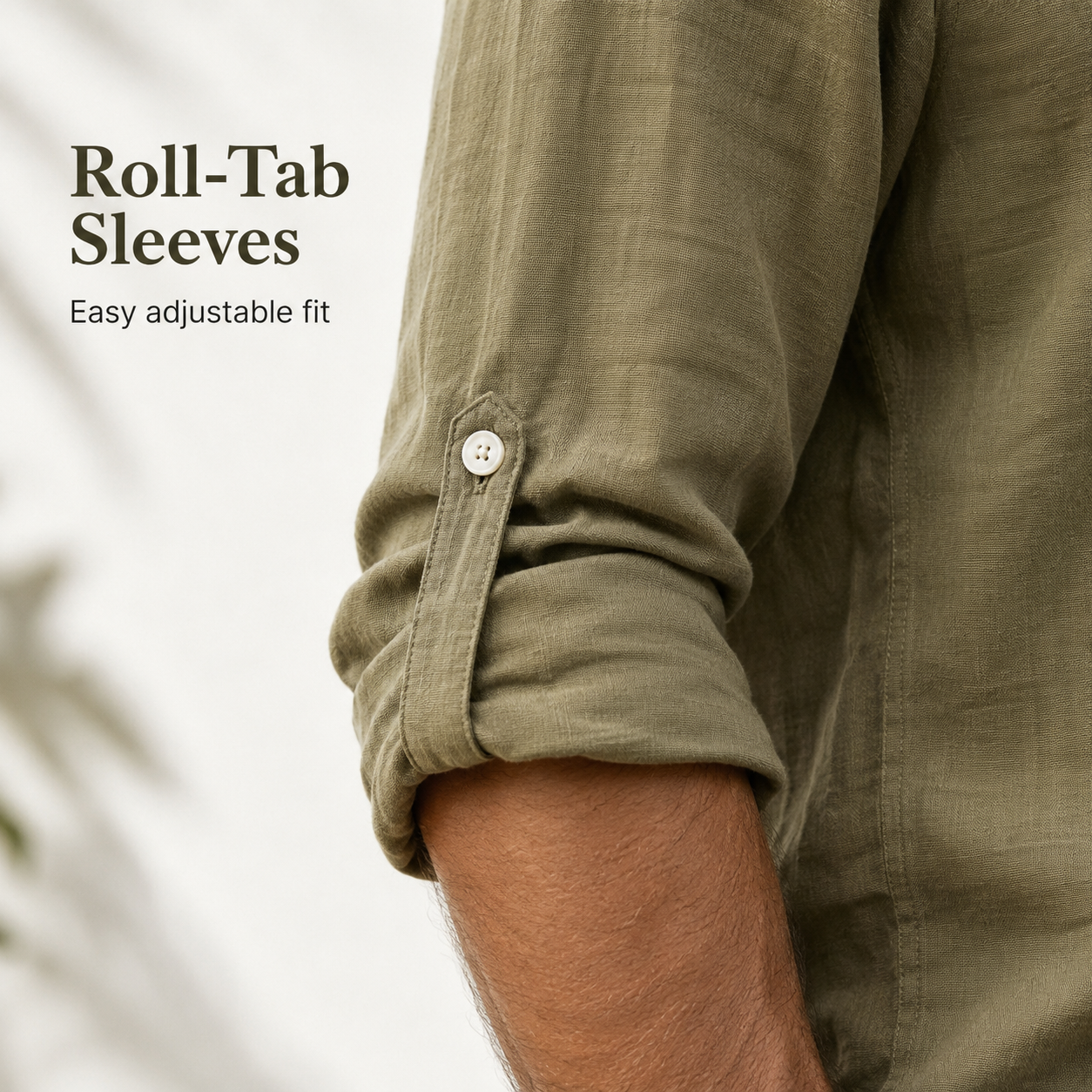 Roll tab cuff and button detail
