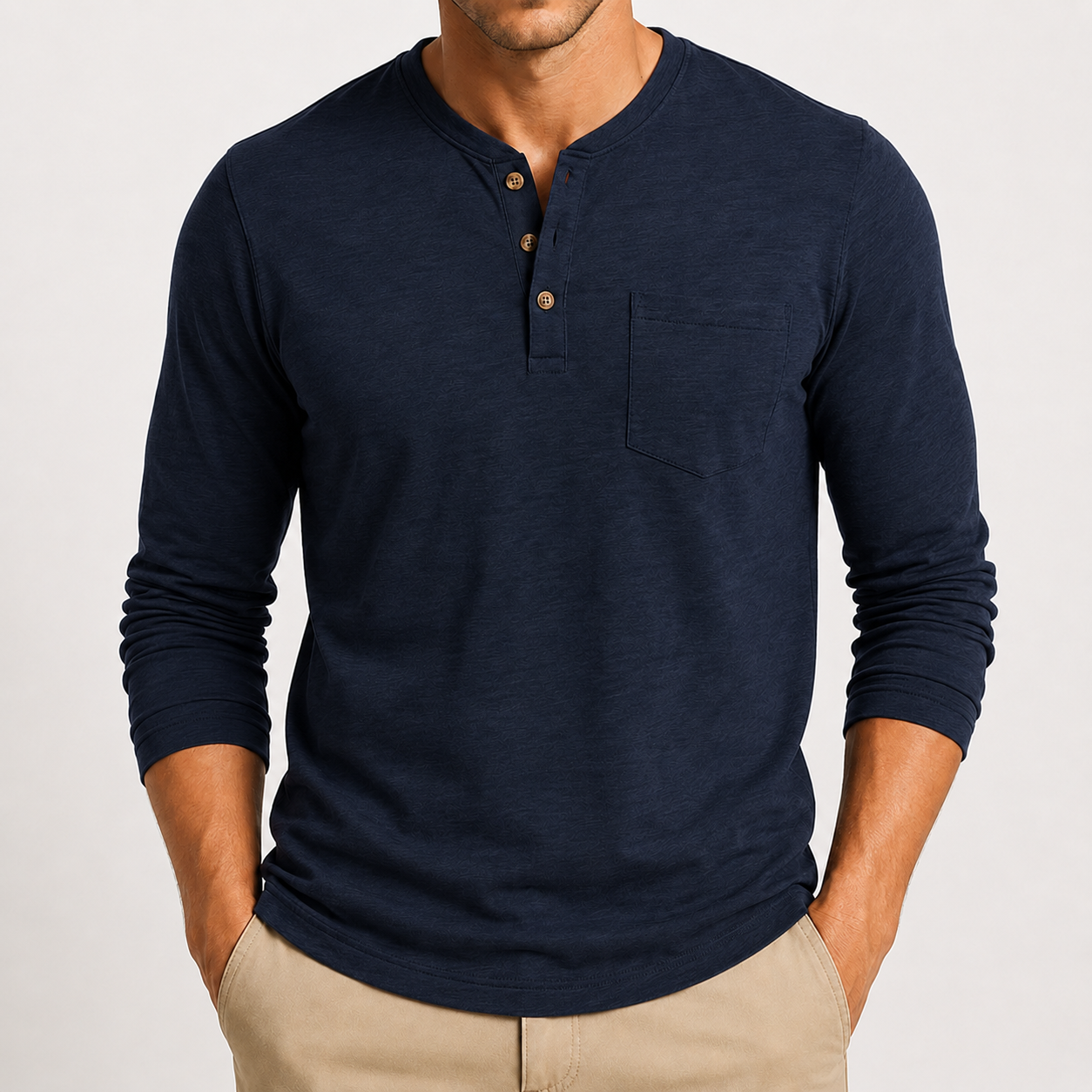 Dark navy men's textured henley shirt