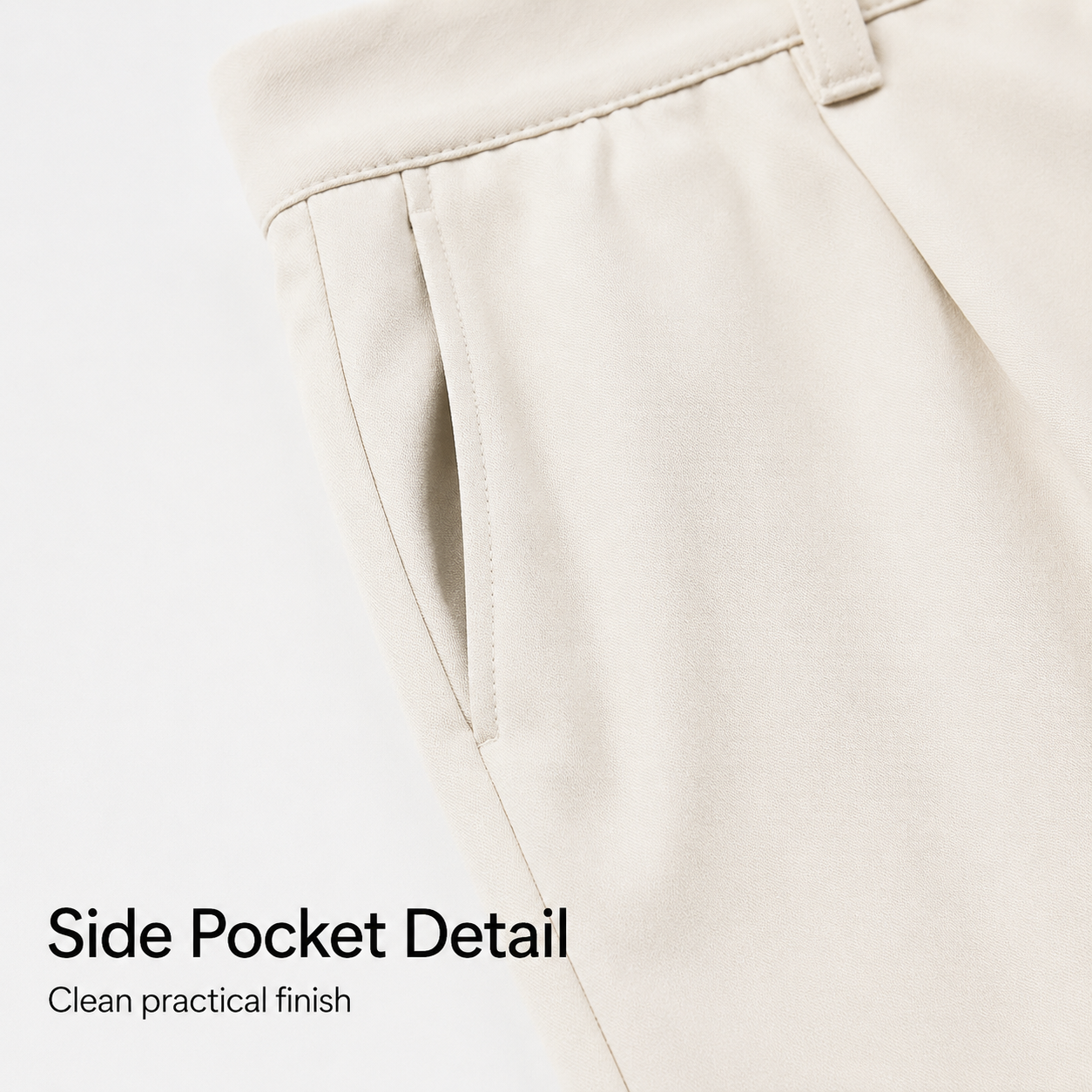 Clean side pocket detail on trousers